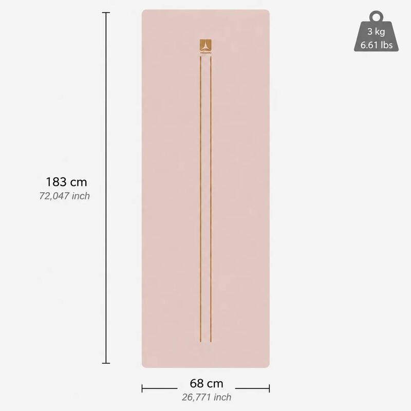 Rebuwo Çift Çizgi Tasarım Doğal Kauçuk Yoga ve Pilates Matı 5 mm - Soft Pembe