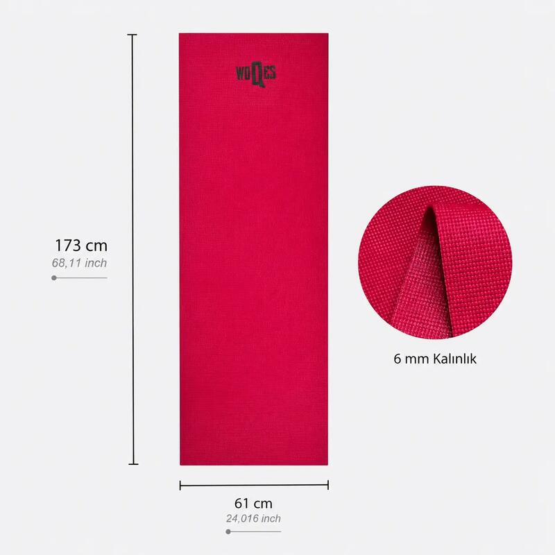 Rebuwo Woqes Pvc Pilates ve Fitness Egzersiz Matı 6 mm - Kırmızı