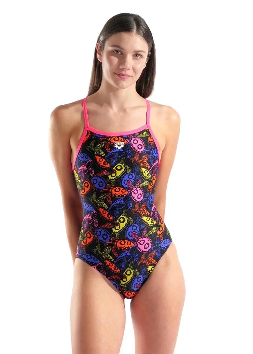 Arena Maillot de bain dos nu à motif tortues marines pour femme - Noir / 5/7