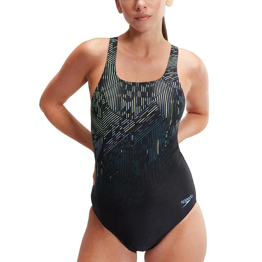 Speedo Digital Printed Medalist Swimsuit - Black/Green