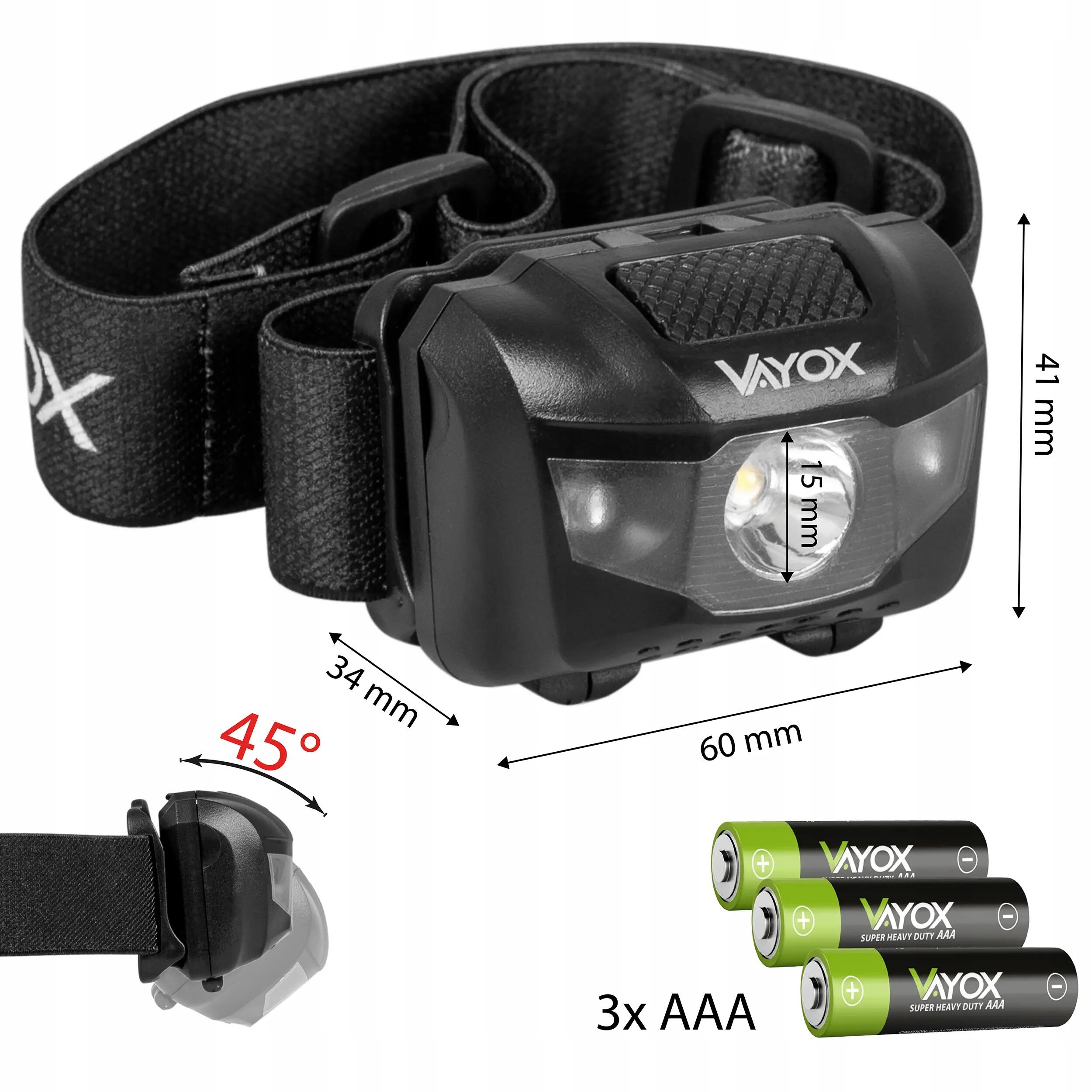 Latarka czołowa Vayox VA0178, 100lm, bateryjna 14/15