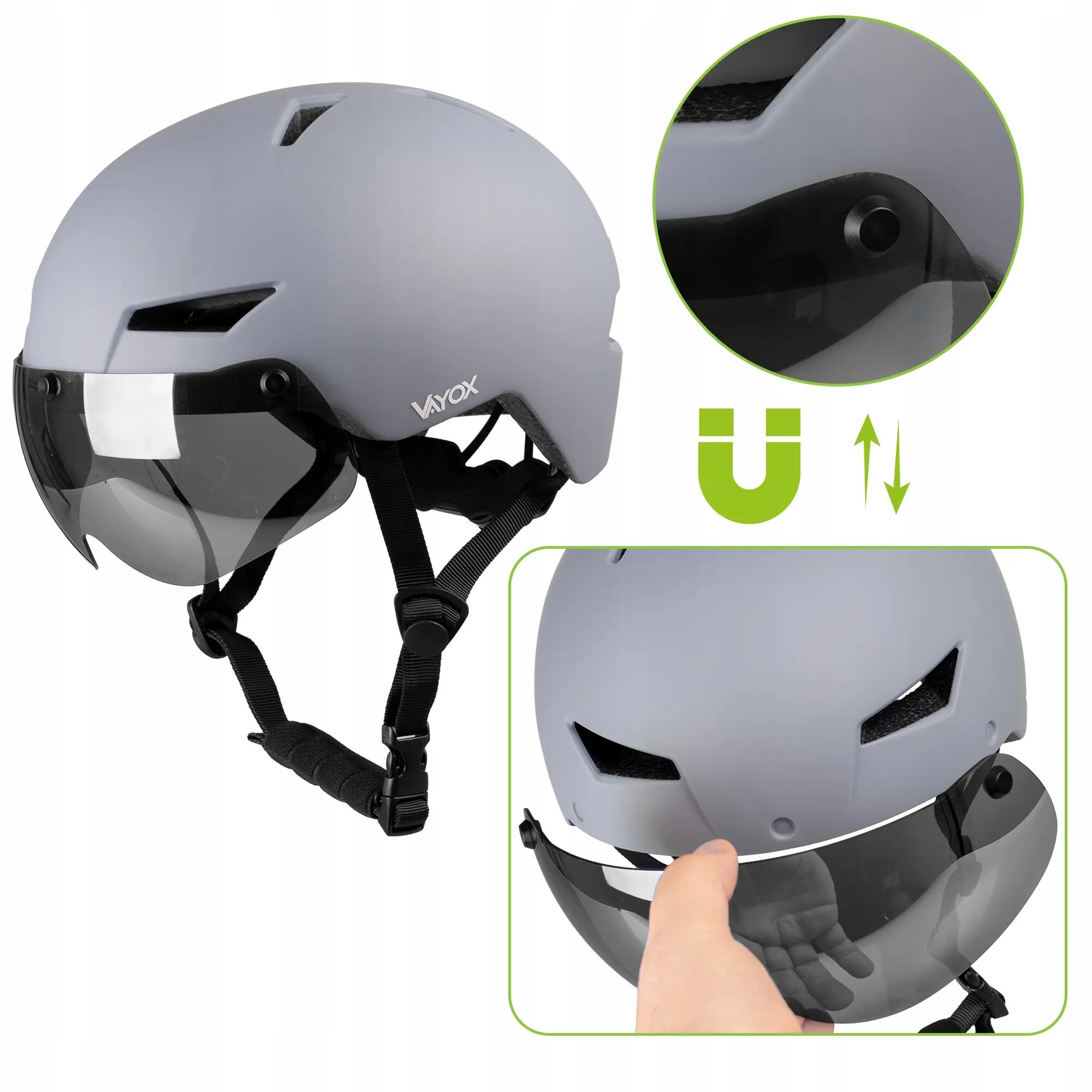 Vayox Street VA0423 helm voor fiets skeelers met vizier en LED-lampje 55-58cm 7/16