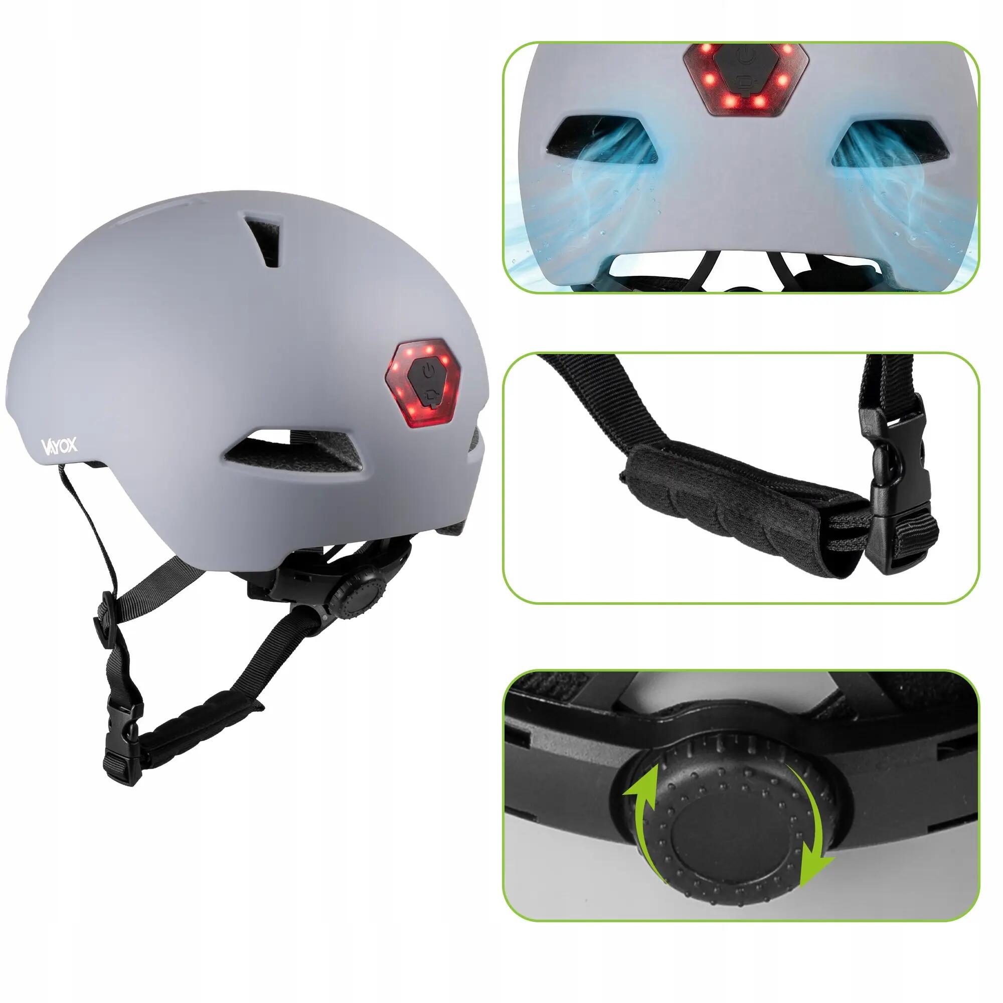 Vayox Street VA0423 helm voor fiets skeelers met vizier en LED-lampje 55-58cm 4/16