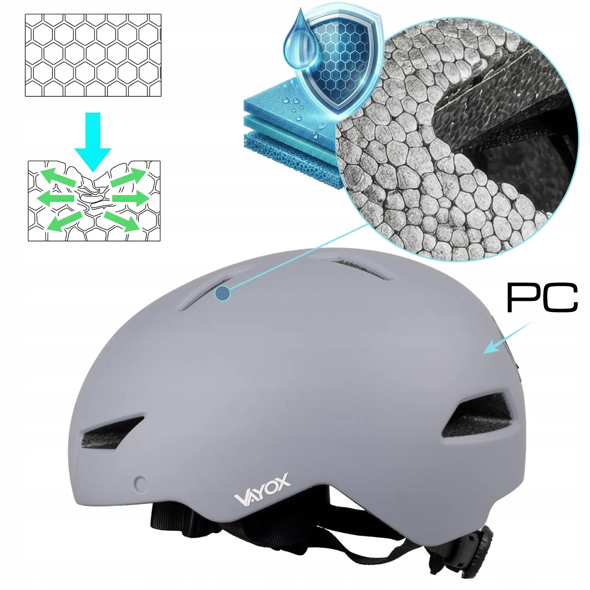 Vayox Street VA0423 helm voor fiets skeelers met vizier en LED-lampje 55-58cm 3/16