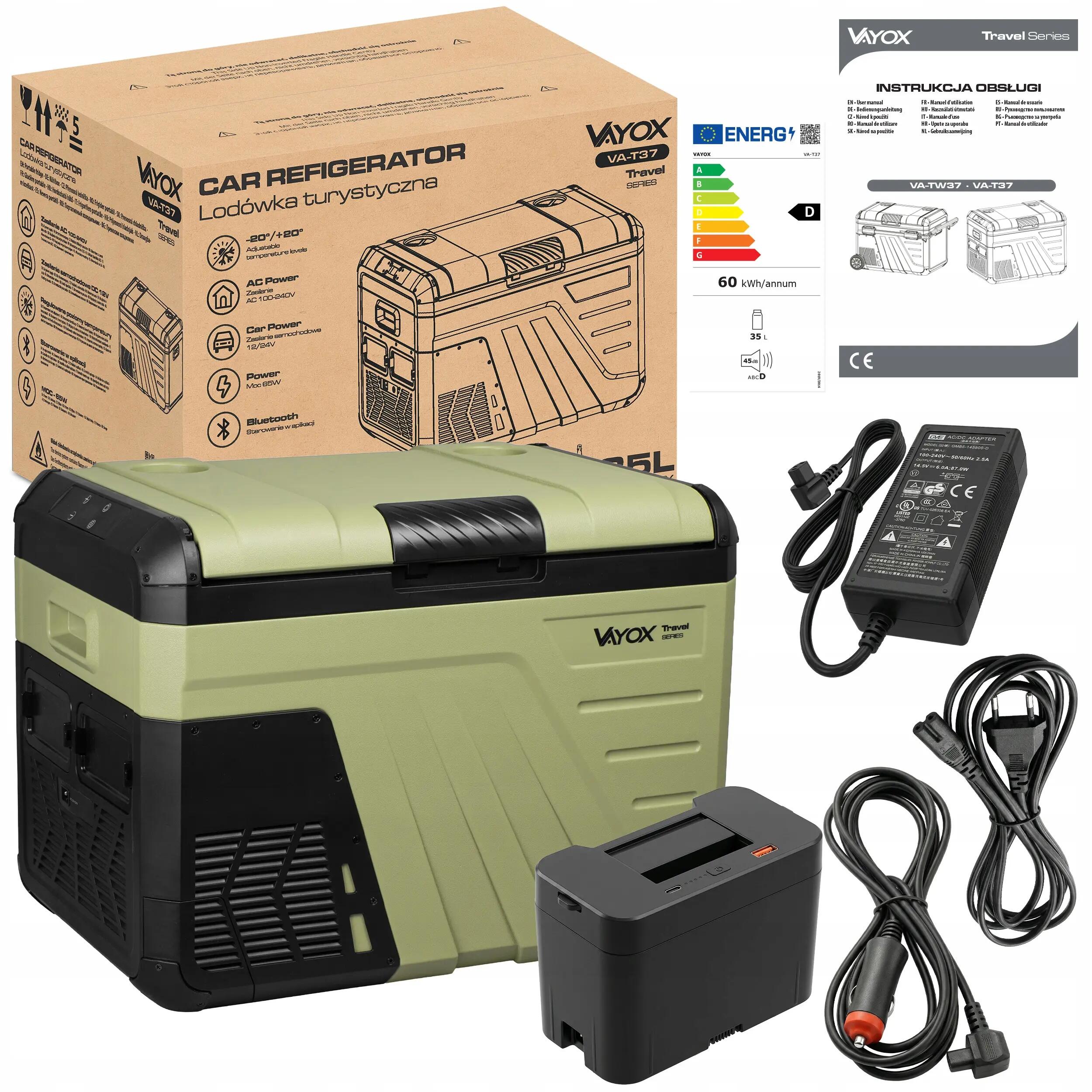 Kompressor-Kühltruhe Vayox VA-T37 12/24/230V mit Akku 35L 15/16