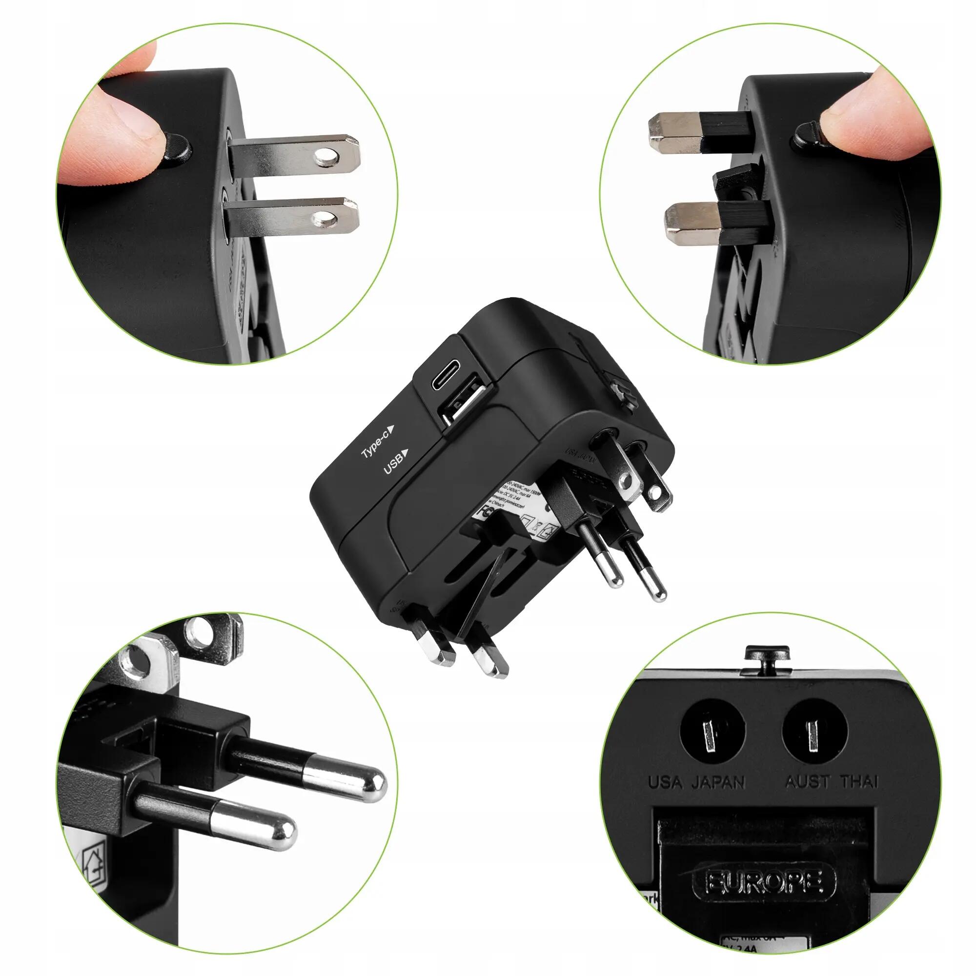 Reiseadapter Vayox VA0407 UK/US/EU/AU USB-C 5/15