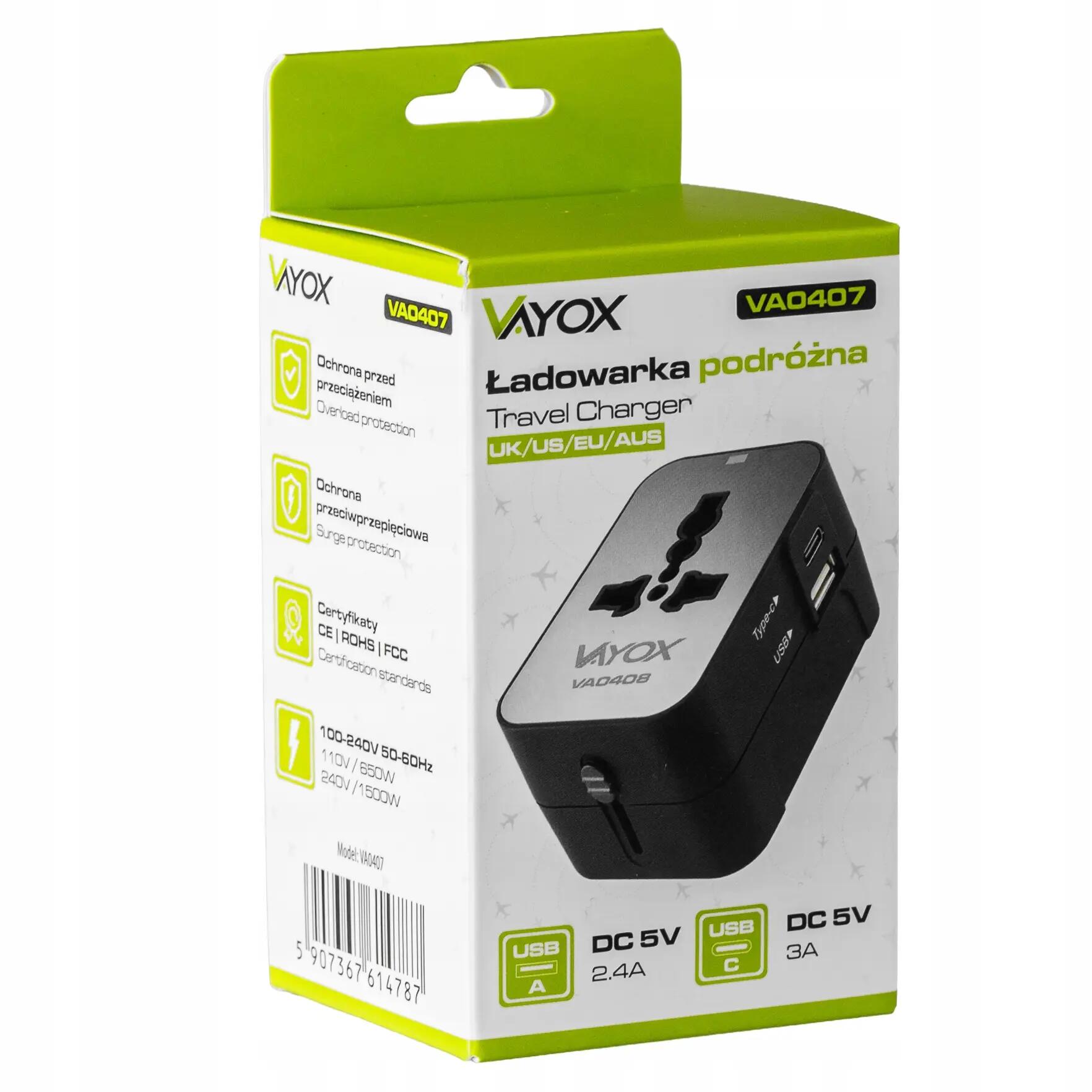 Reiseadapter Vayox VA0407 UK/US/EU/AU USB-C 15/15