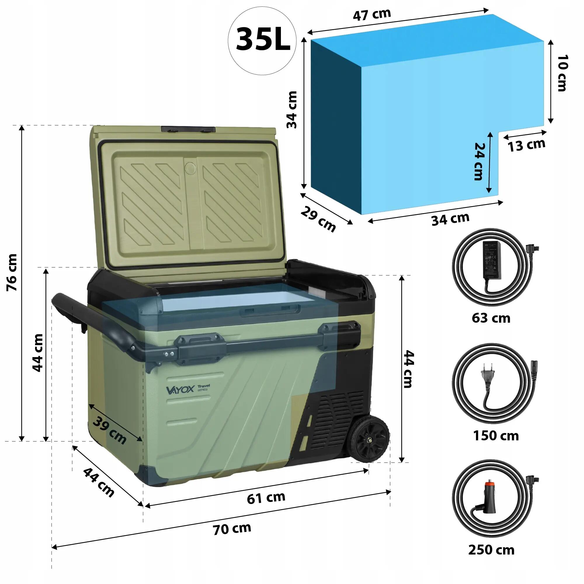 Kompressor-Kühltruhe Vayox VA-TW37 12/24/230V mit Rädern 35L 14/16