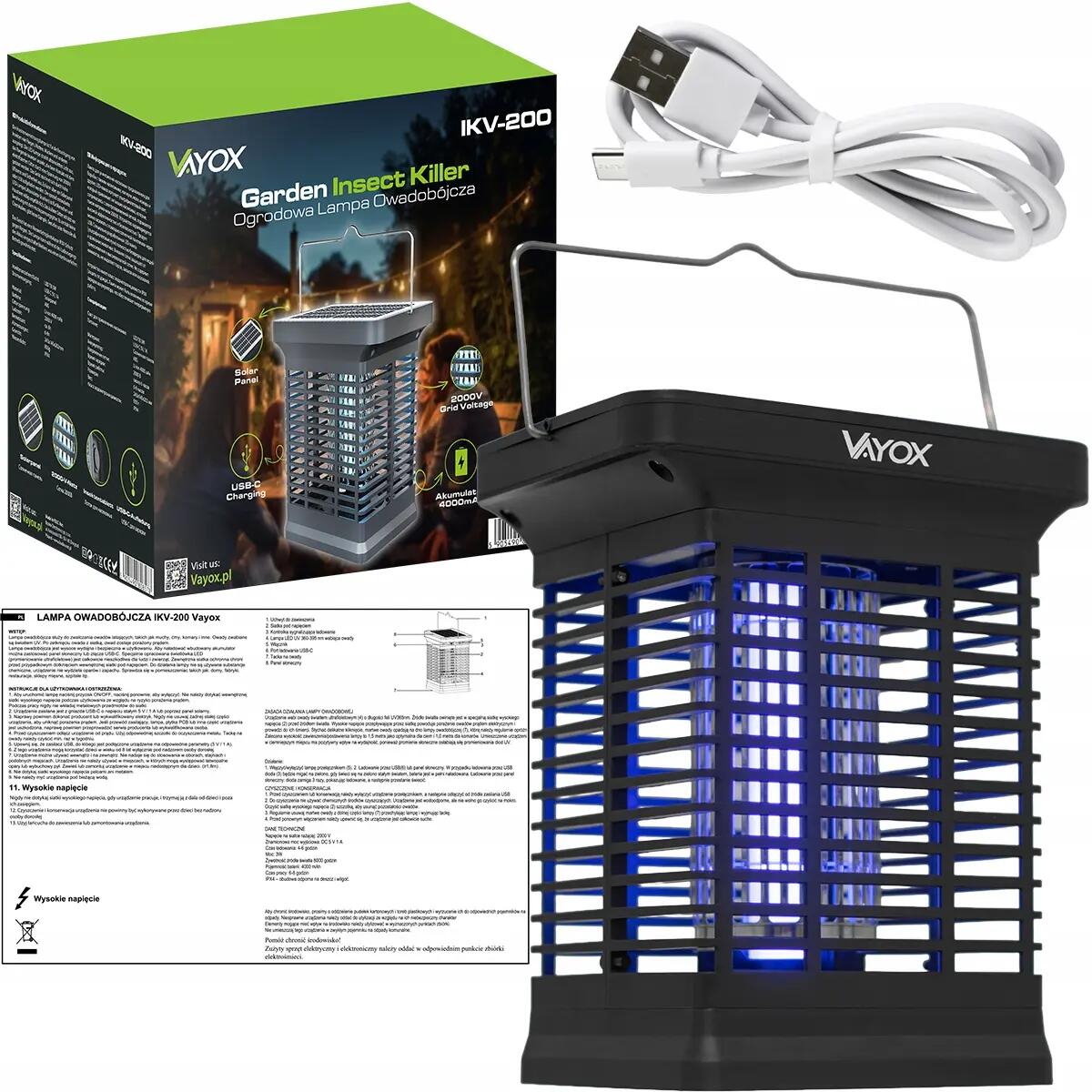 Lampa owadobójcza UV VAYOX IKV-200 na komary muchy akumulatorowa solarna 15/15