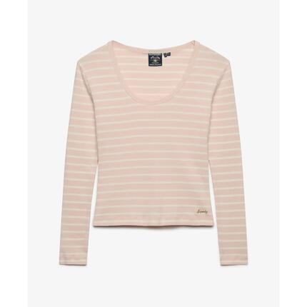 superdry T-shirt manches longues côtelée slim à rayures – Standard Navy Stripe