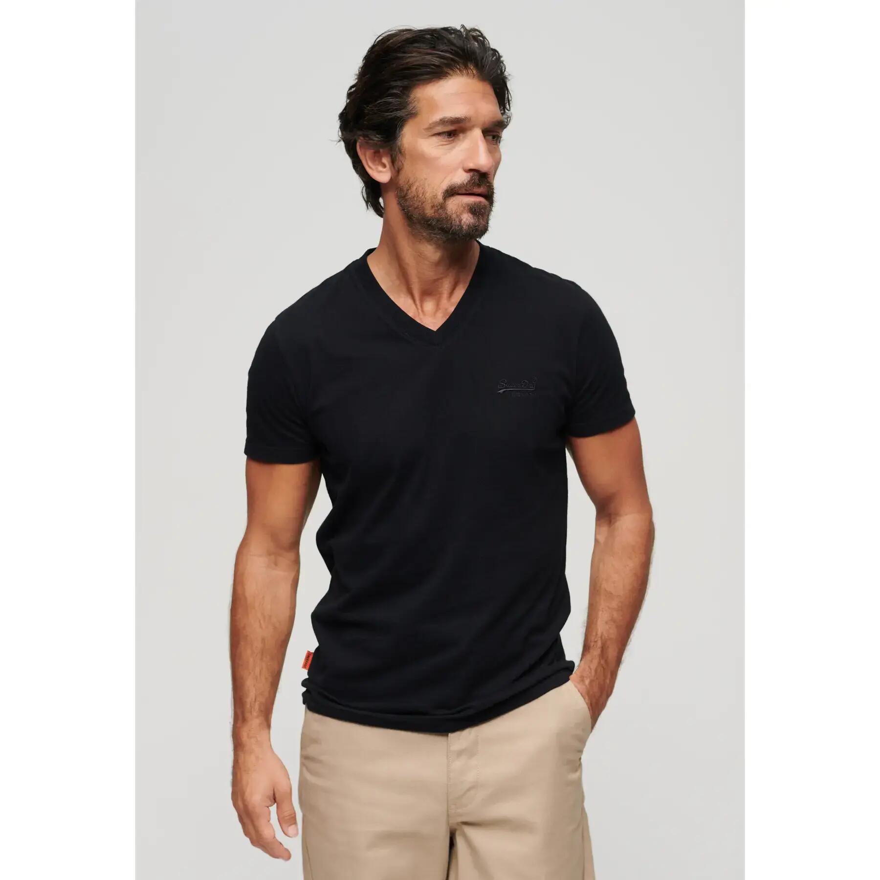 T-shirt col en V en coton biologique avec logo brodé 3/6