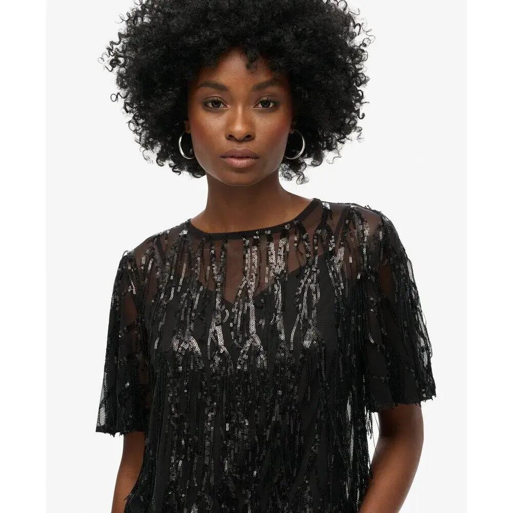 Transparante T-shirt met pailletten voor dames Superdry 6/7