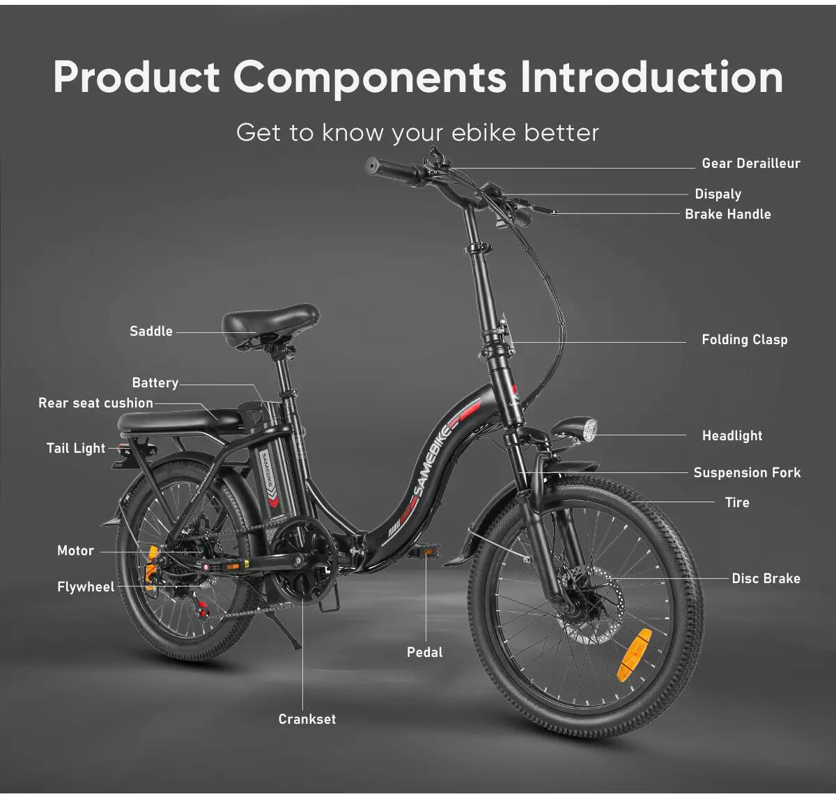 SAMEBIKE CY20 elektromos kerékpár 36V 13Ah akkumulátor 250W motor 13/15