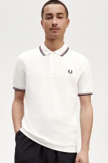 Fred Perry Poloshirt met Dubbele Bies Wit-Rood-Blauw 5/5