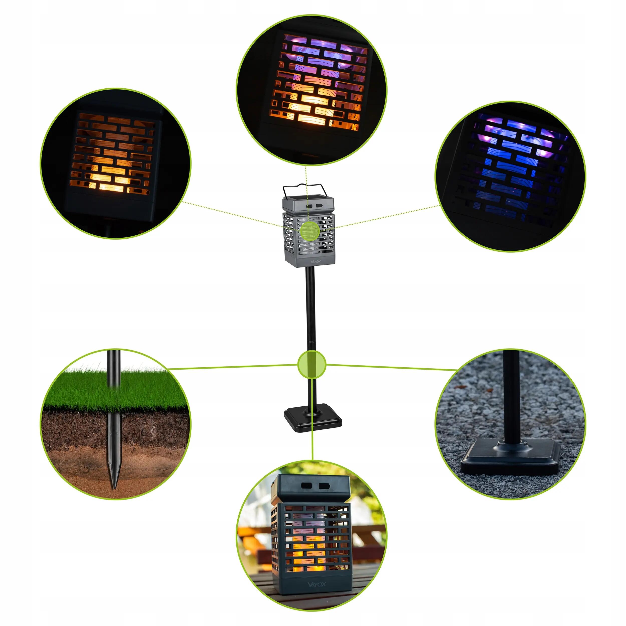 Lampa owadobójcza UV VAYOX VA0335 na komary muchy akumulatorowa solarna 5/15