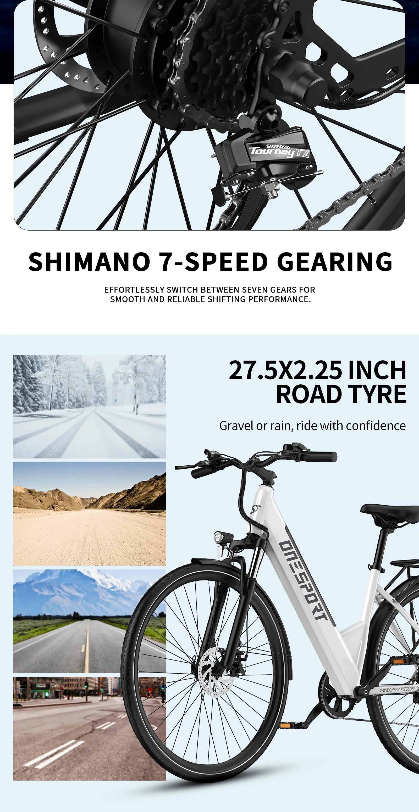 Mestský elektrobicykel ONESPORT OT12 27,5" pláště, motor 250W 13/15