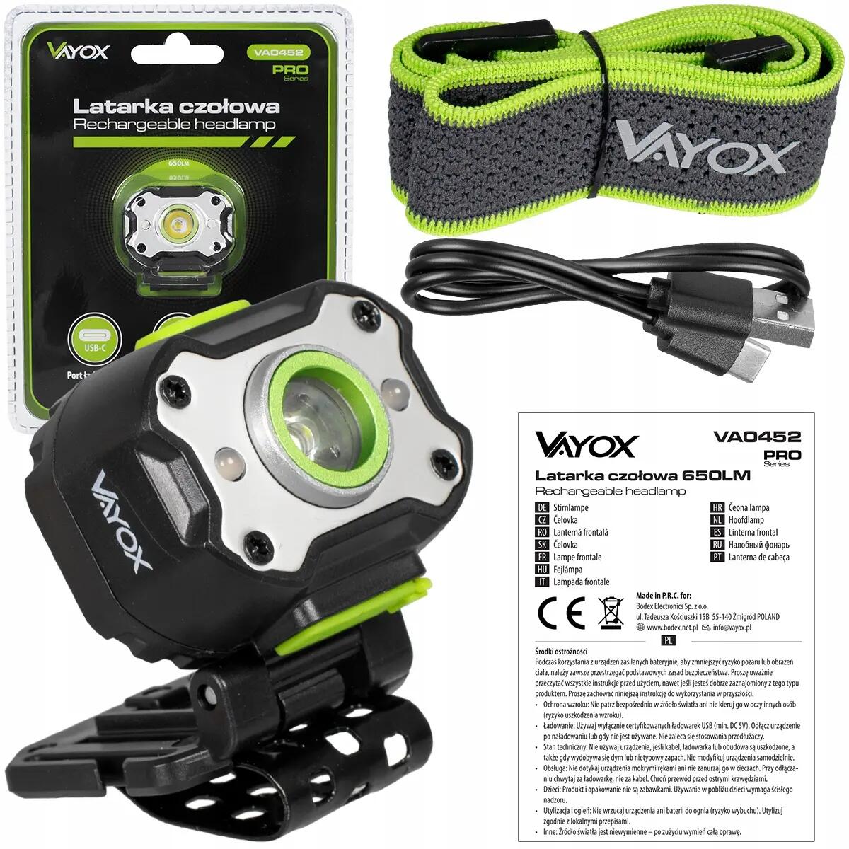 Lanterna de cabeça recarregável USB-C Vayox VA0452 650lm 15/16