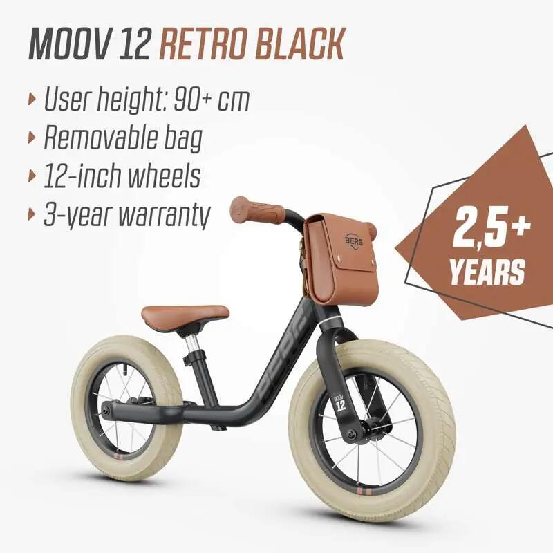 Draisienne pour Enfants, 2,5+ Ans, 12 Pouces, MOOV 12 Retro Noir 2/7