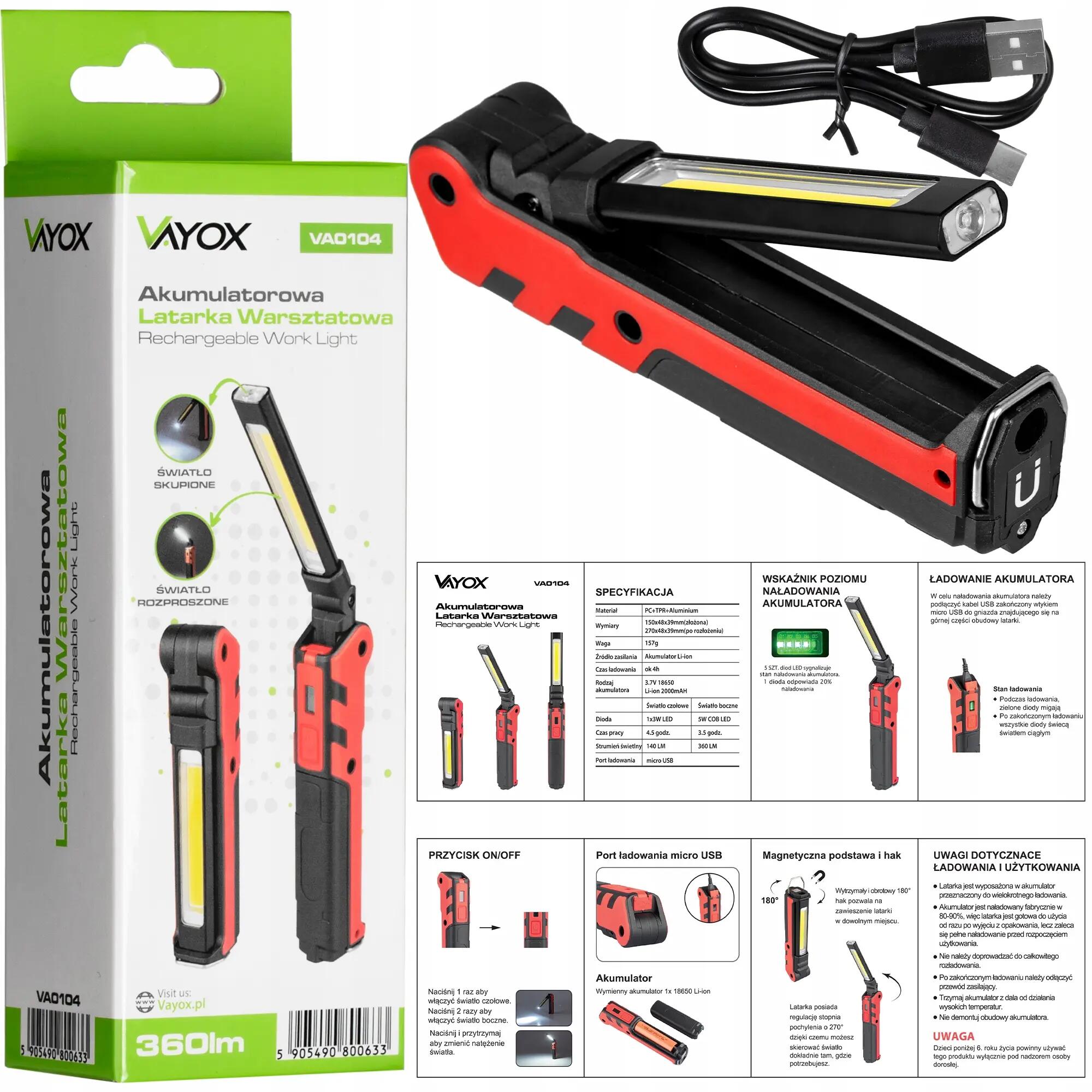 Latarka kempingowa Vayox VA0104 360lm, akumulatorowa, USB-C 15/15