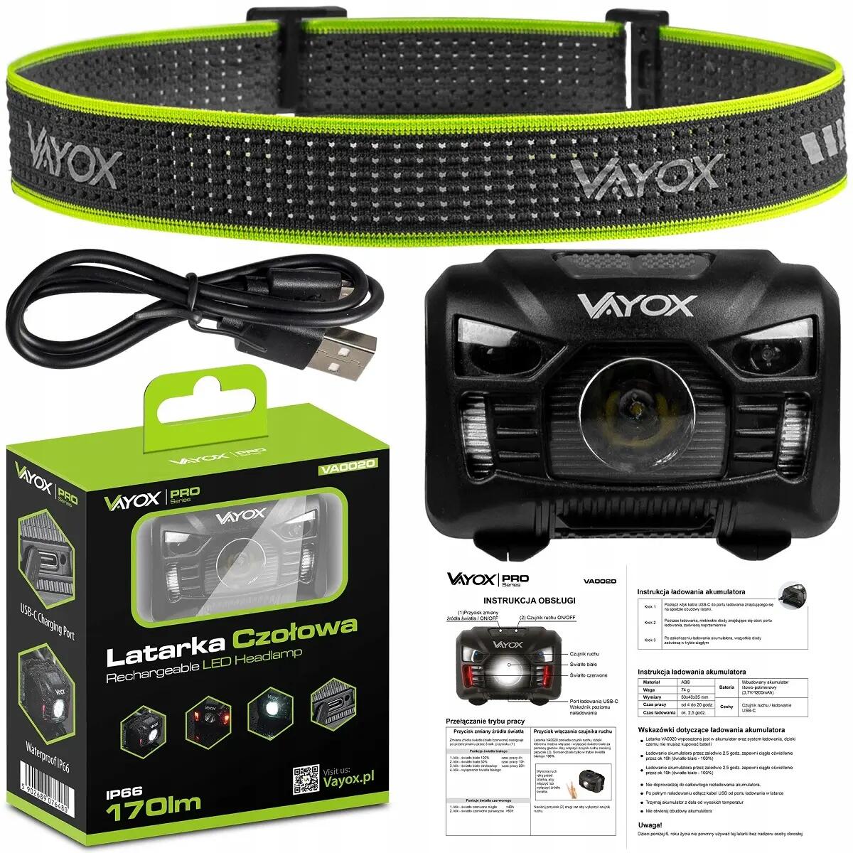 VAYOX VA0020 hoofdlamp, oplaadbaar, met bewegingssensor 15/15