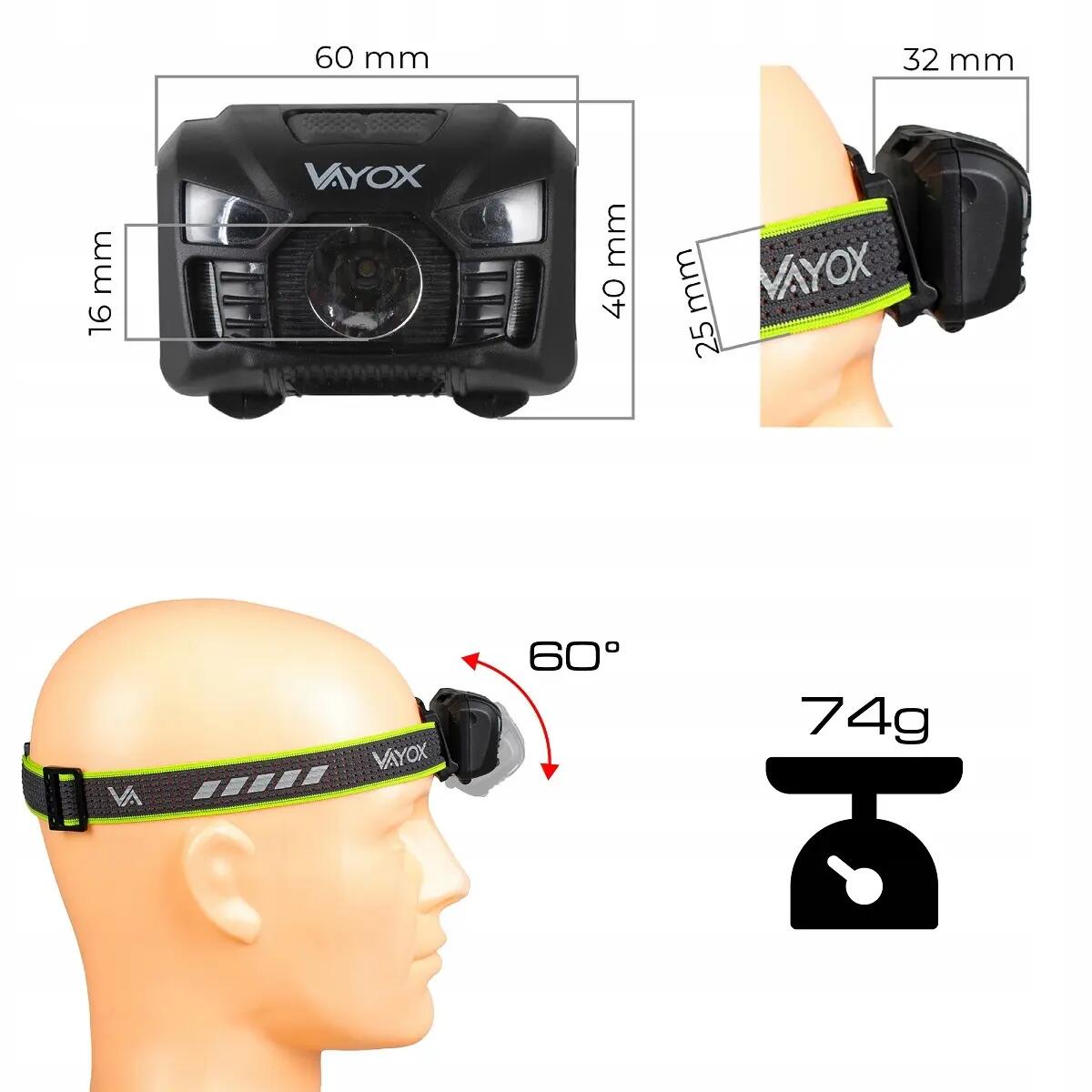 VAYOX VA0020 hoofdlamp, oplaadbaar, met bewegingssensor 14/15