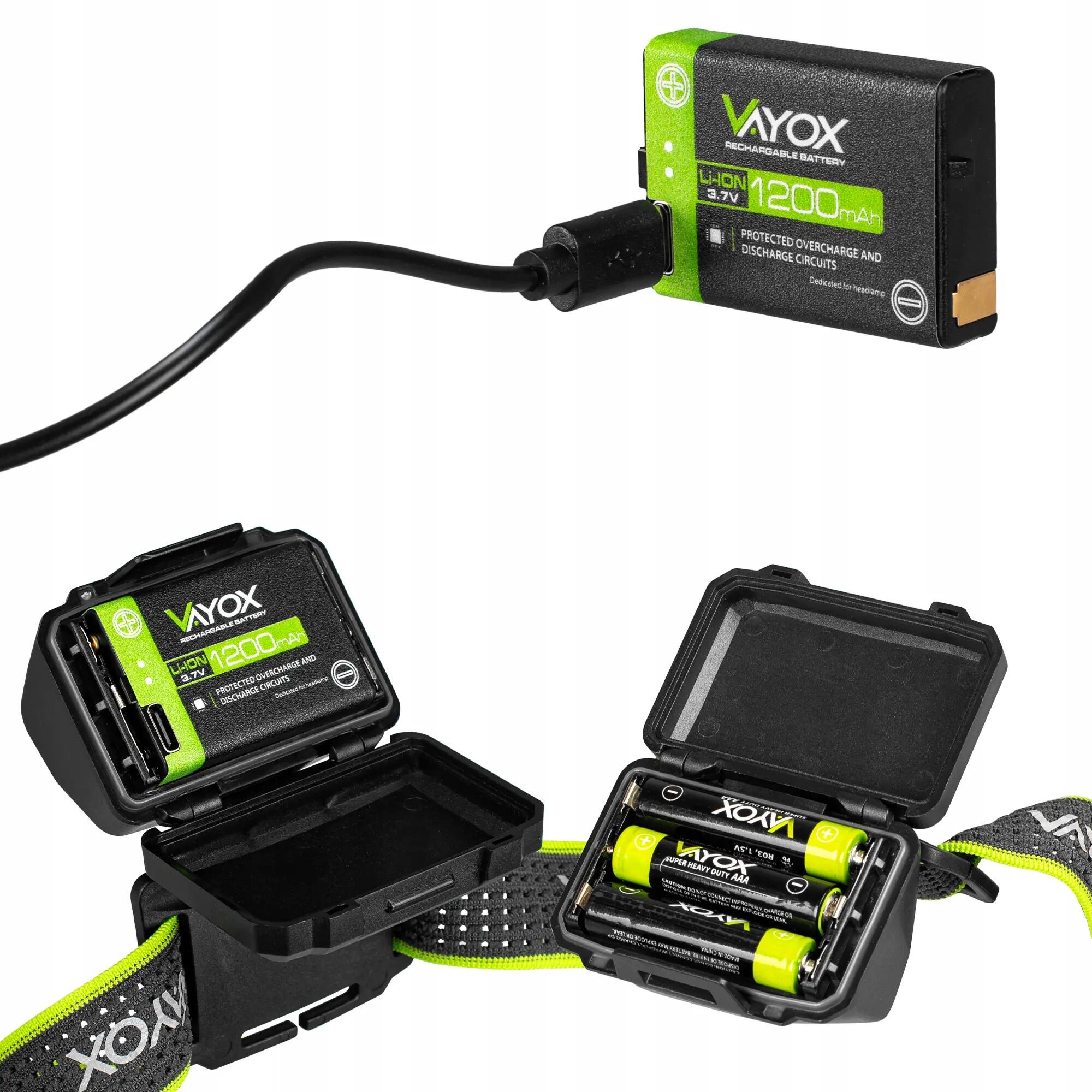 Vayox VA0078 hoofdlamp, 500lm, oplaadbaar, met hybride voeding 5/16
