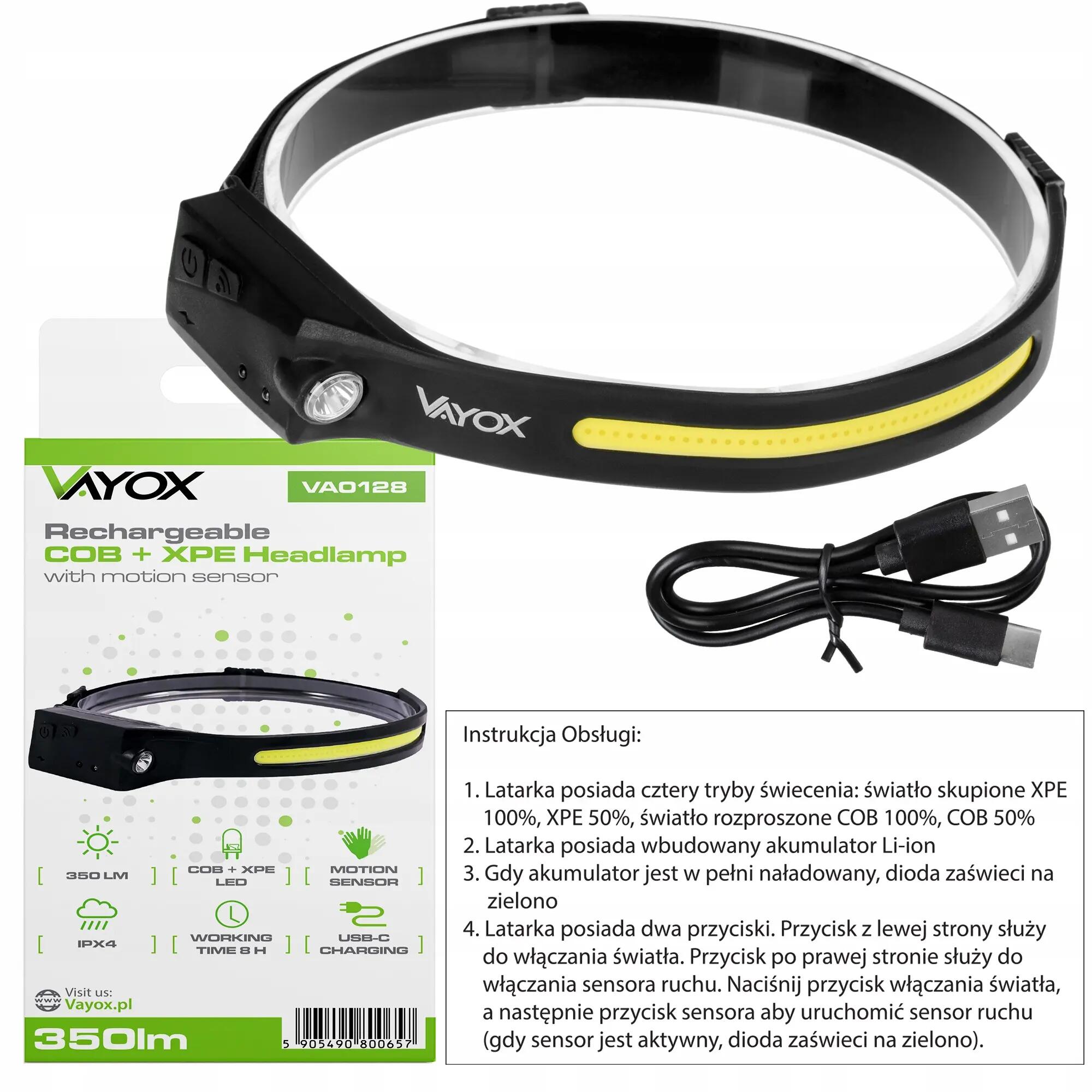 Lanterna frontal Vayox VA0128 350lm, recarregável, USB-C, de silicone 11/11