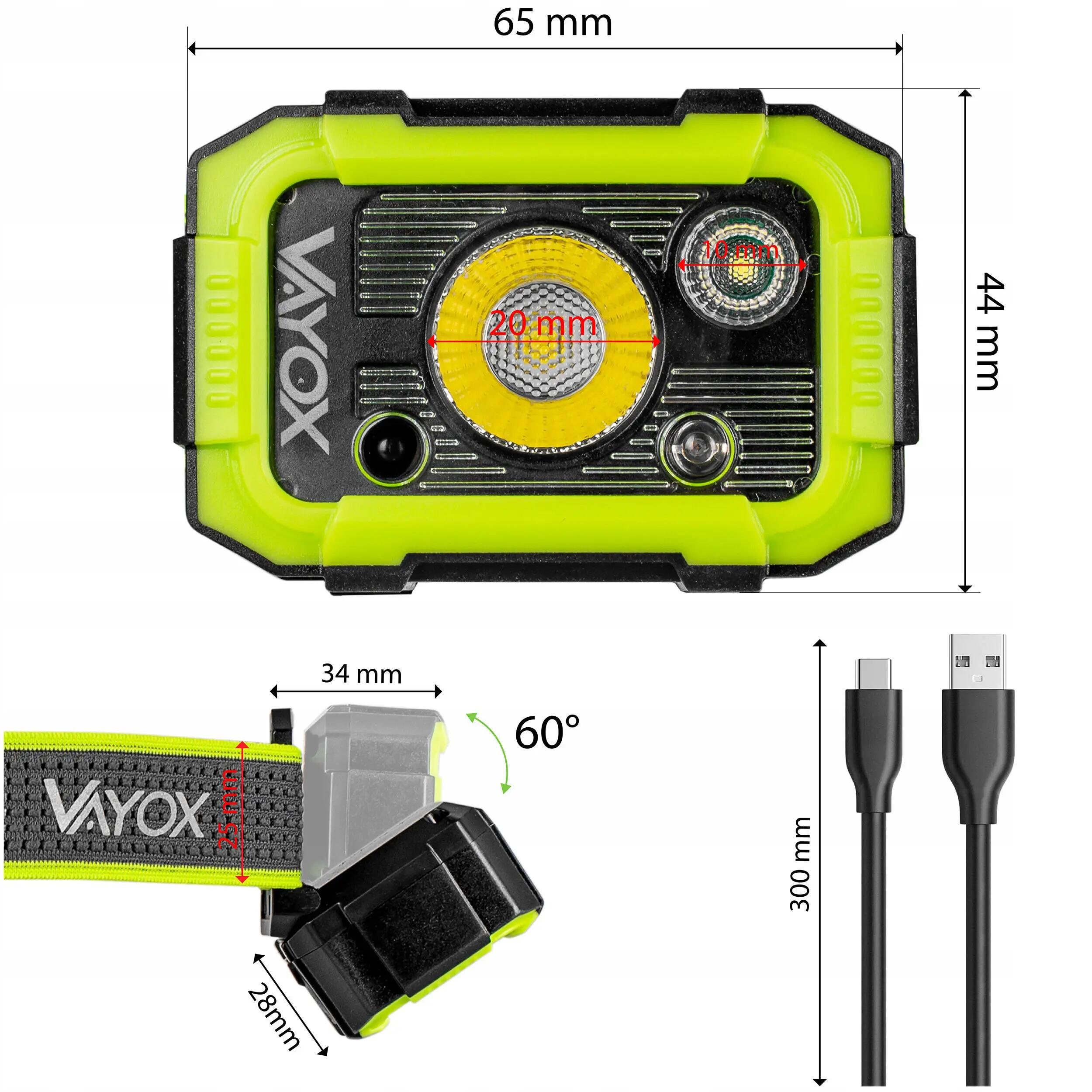 Latarka czołowa Vayox VA0187, 750lm, akumulatorowa, USB-C, odporna 14/17