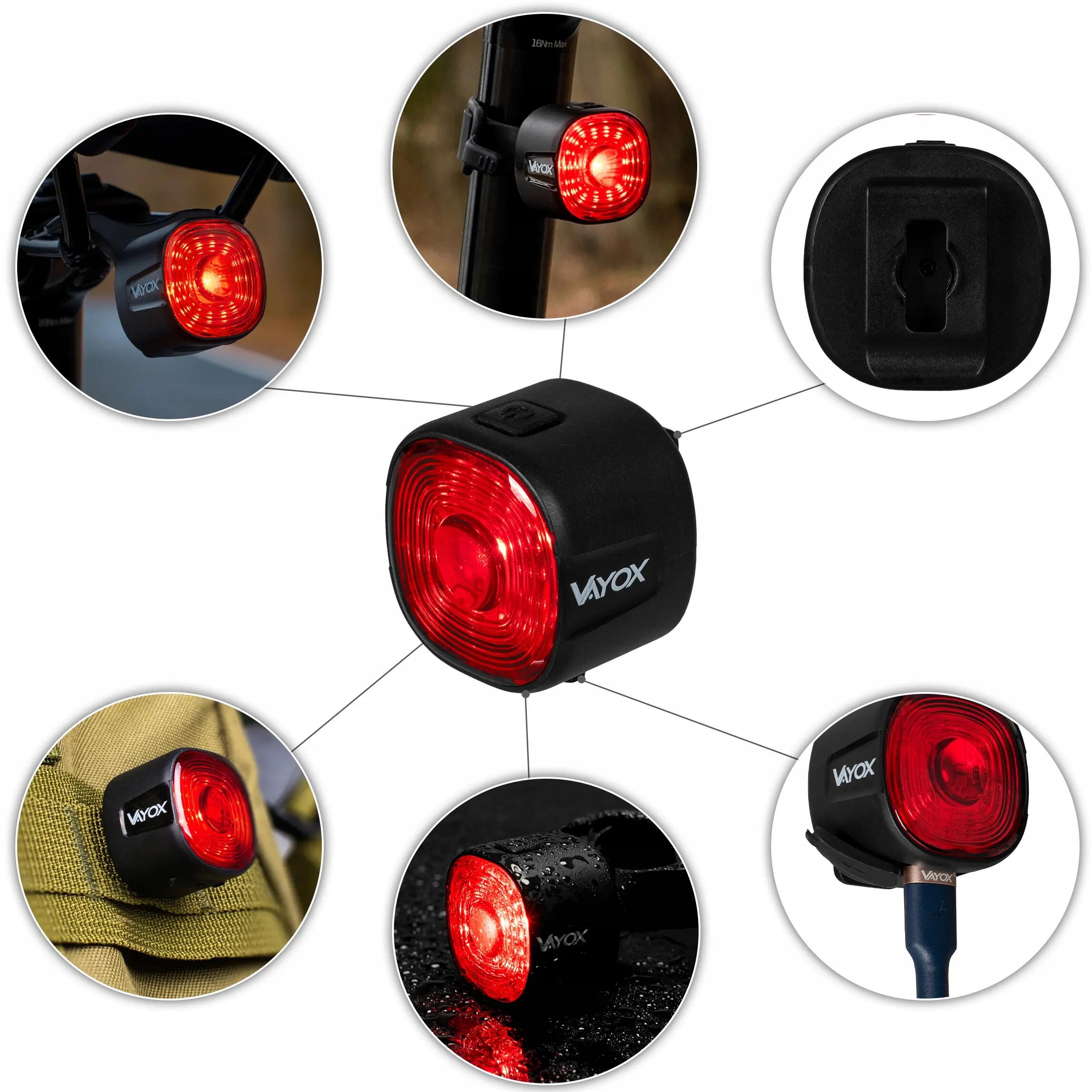 Lámpara de bicicleta trasera Vayox VA0156, 100lm, luz roja, IPX6, USB-C 3/15