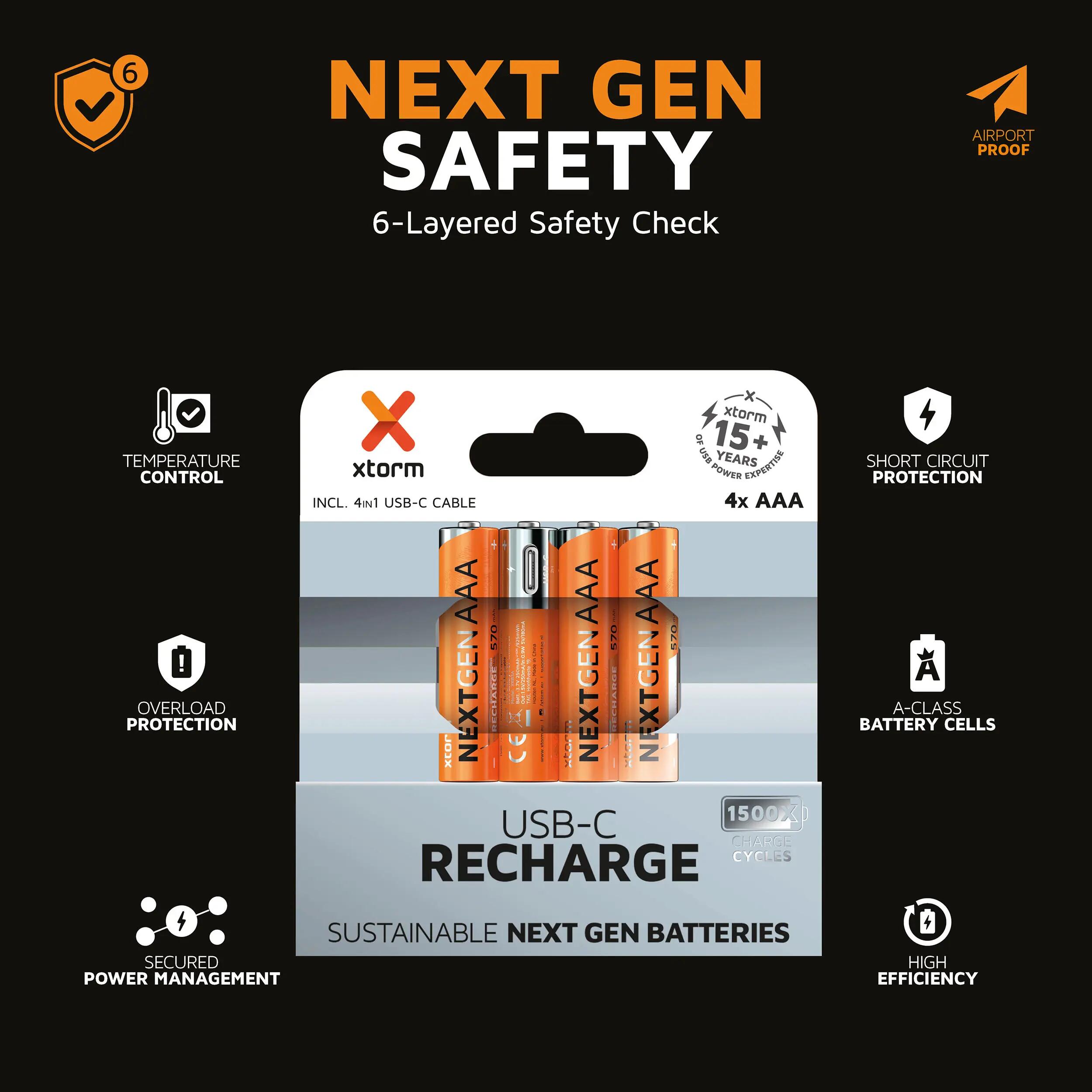 Xtorm NextGen AAA Oplaadbare Batterijen met USB-C - 4-pack, inclusief laadkabel 7/7