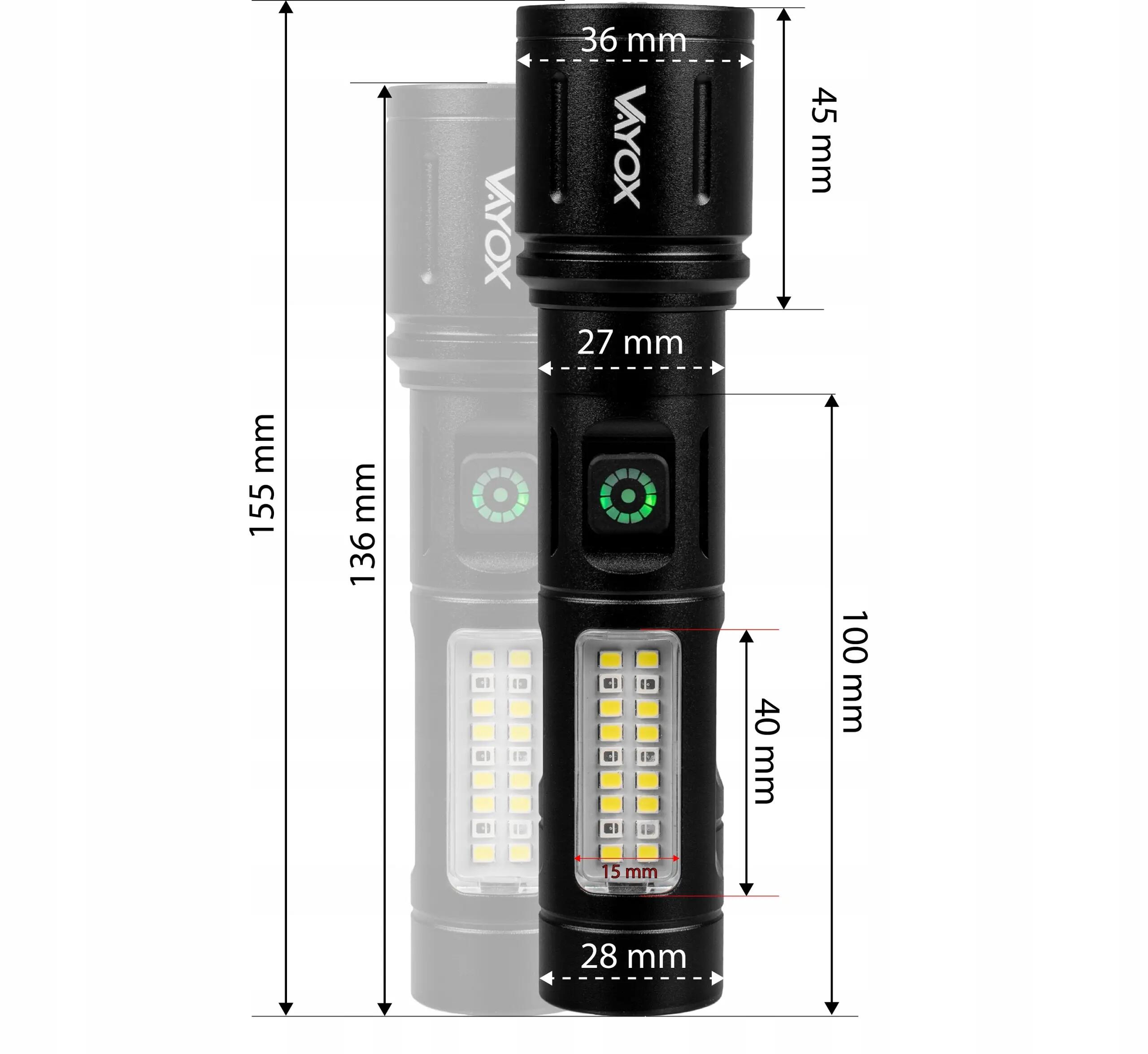 Akumulátorová svítilna VA0181, 260lm, ZOOM, boční světlo 14/15