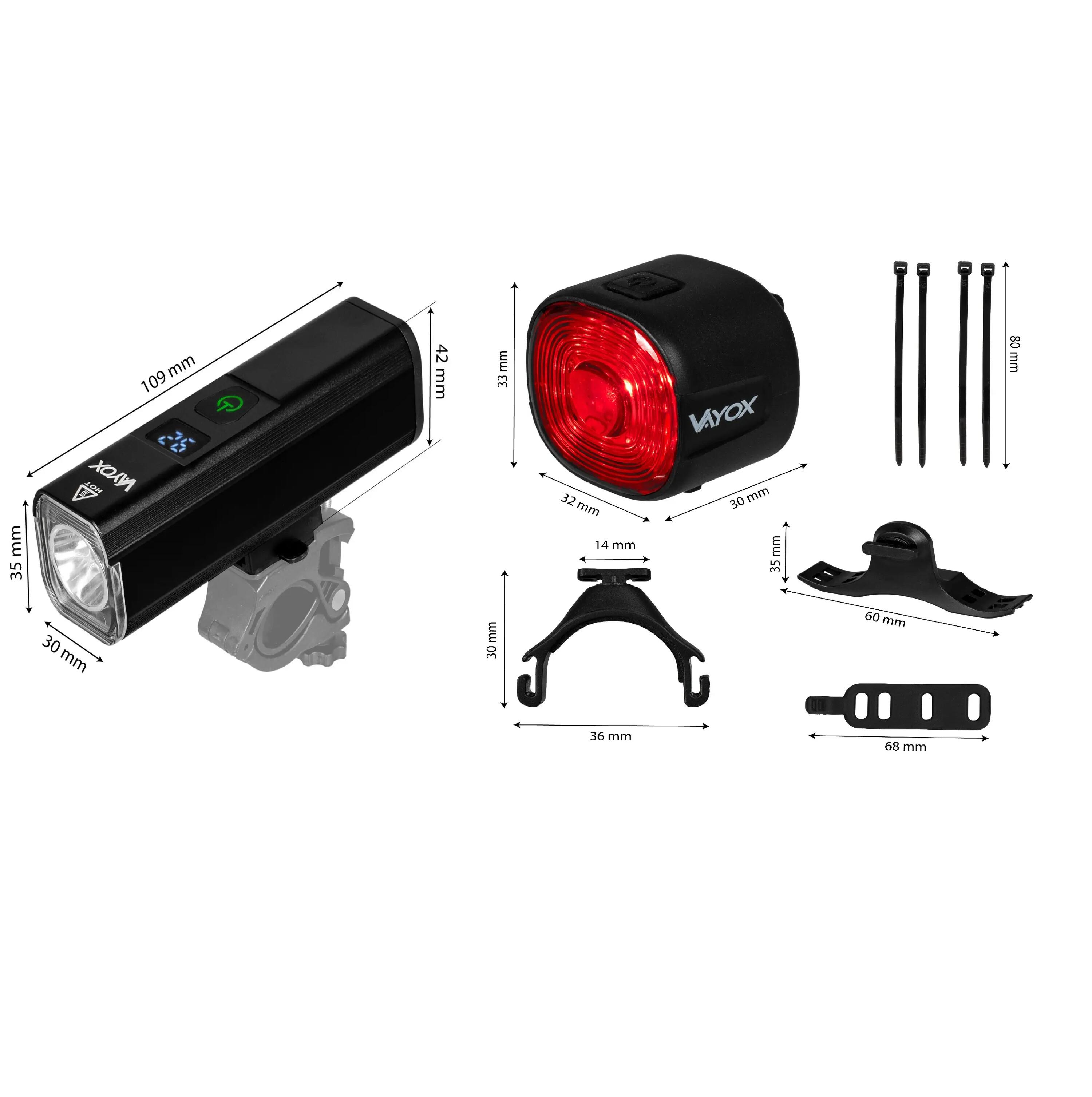 Jeu de feux de vélo VAYOX VA0071 + VA0156 avant et arrière USB-C 13/15