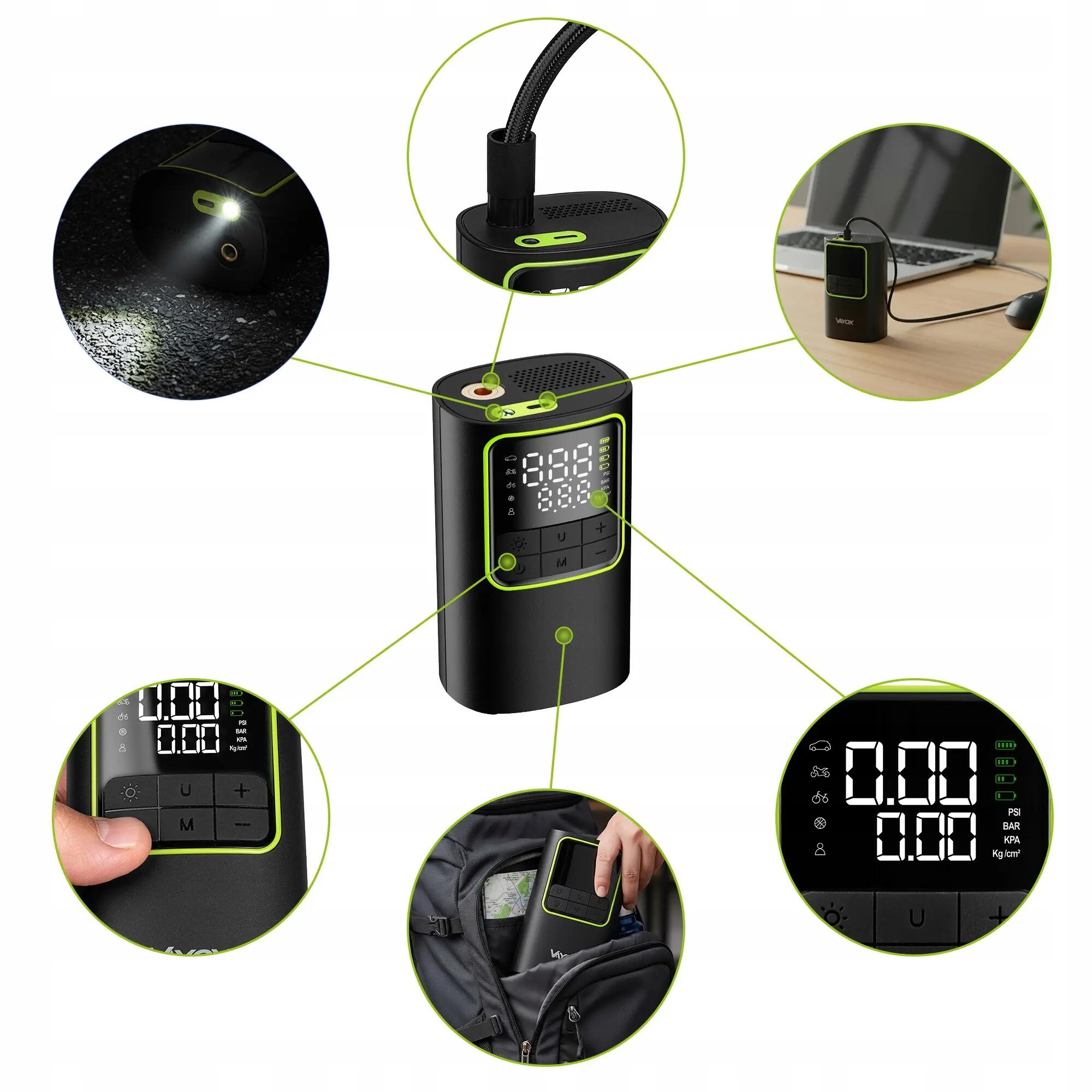 Akumulátorová cyklistická pumpa VA0409 4000mAh 10,3BAR kompresor 3/16