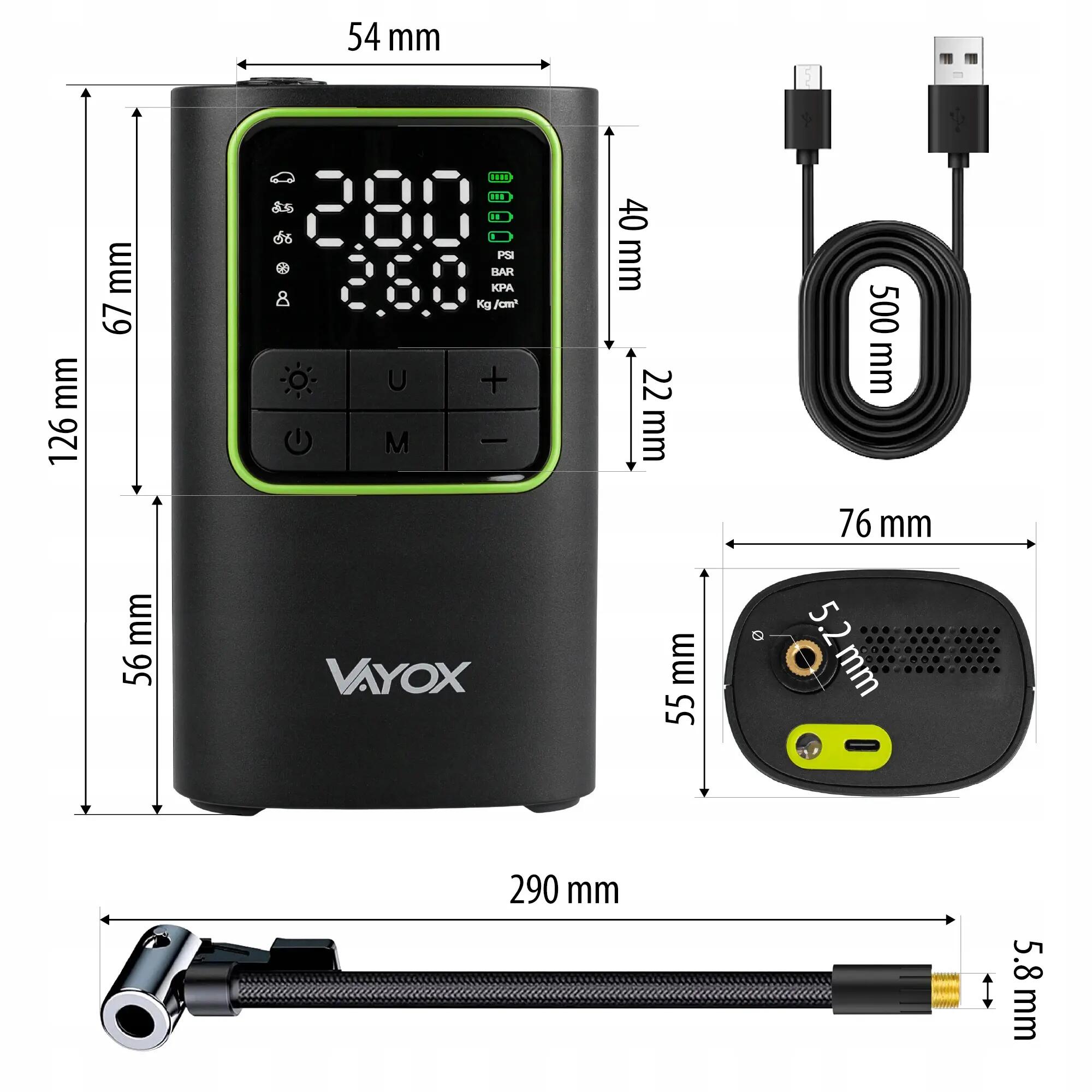 Akumulátorová cyklistická pumpa VA0409 4000mAh 10,3BAR kompresor 14/16