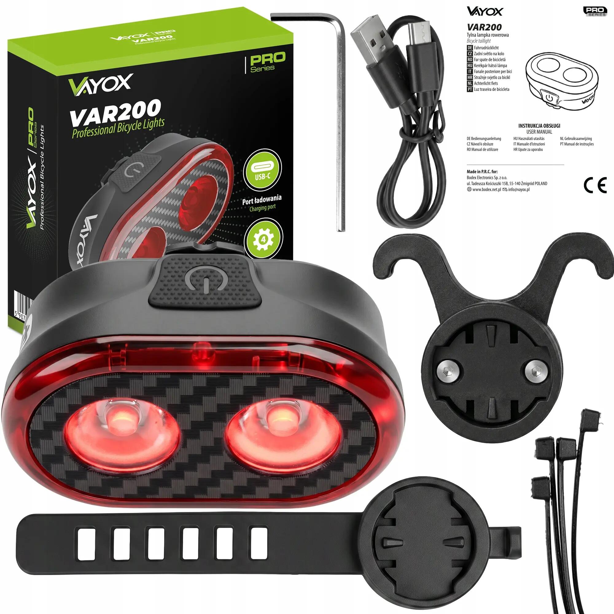 Fietsverlichting set voor- en achterlicht Vayox VAF2200 + VAR200 USB-C 15/16