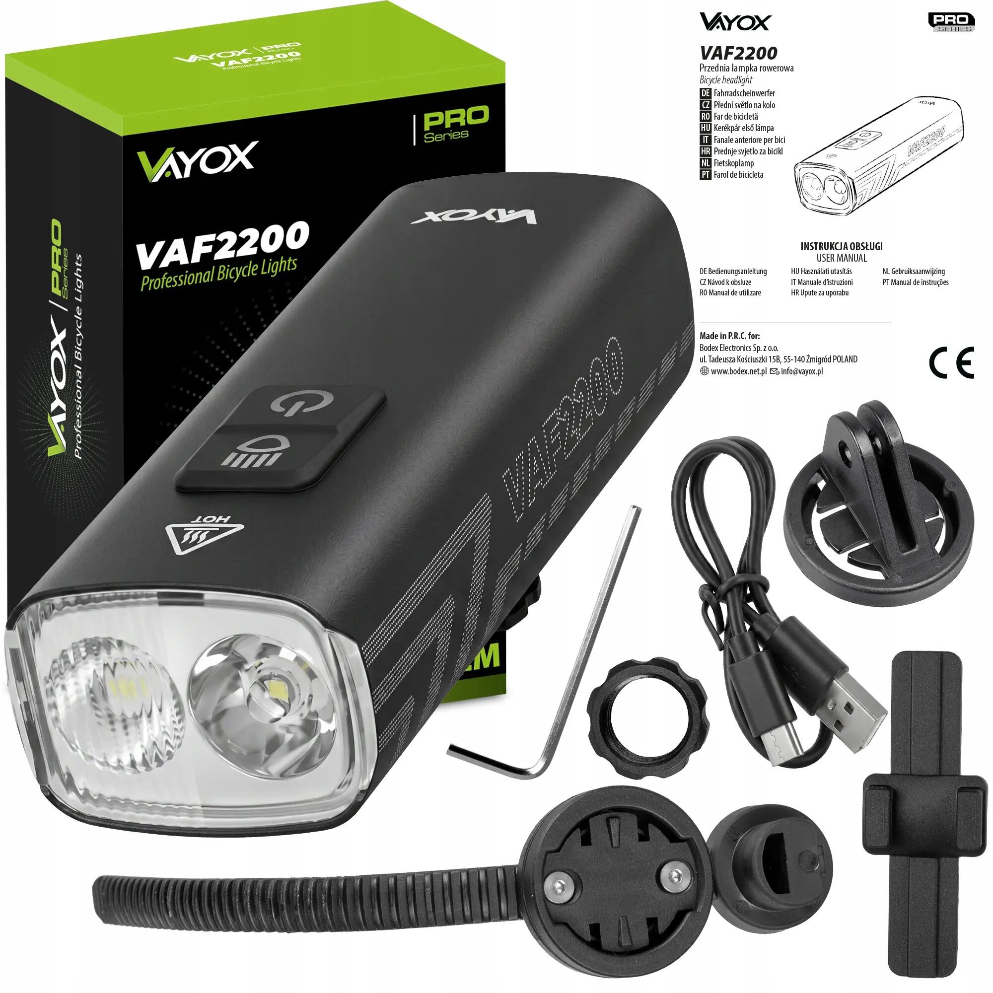 Fietsverlichting set voor- en achterlicht Vayox VAF2200 + VAR200 USB-C 14/16
