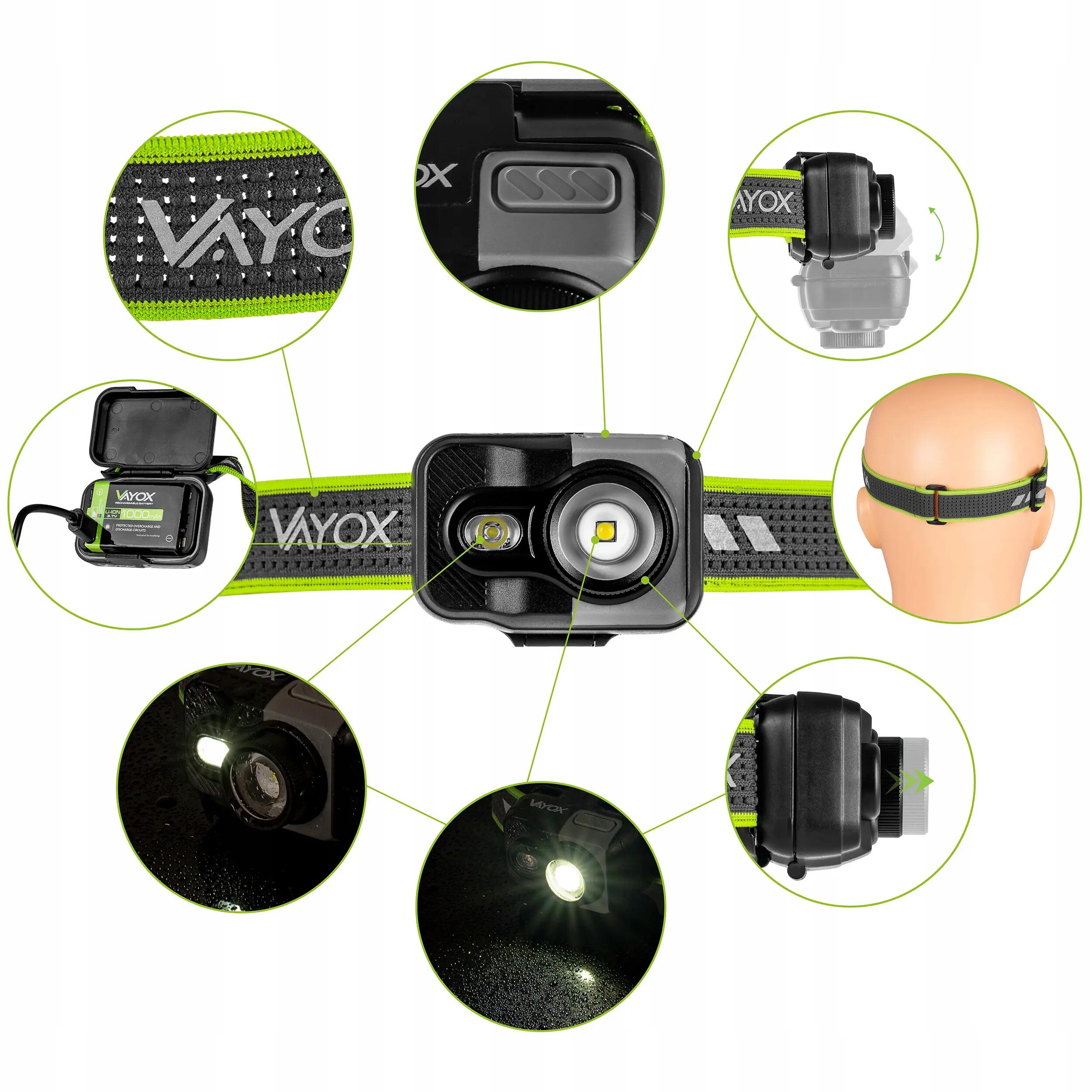 Torcia frontale Vayox VA0196, 800lm, ZOOM, ricaricabile con alimentazione ibrida 5/14