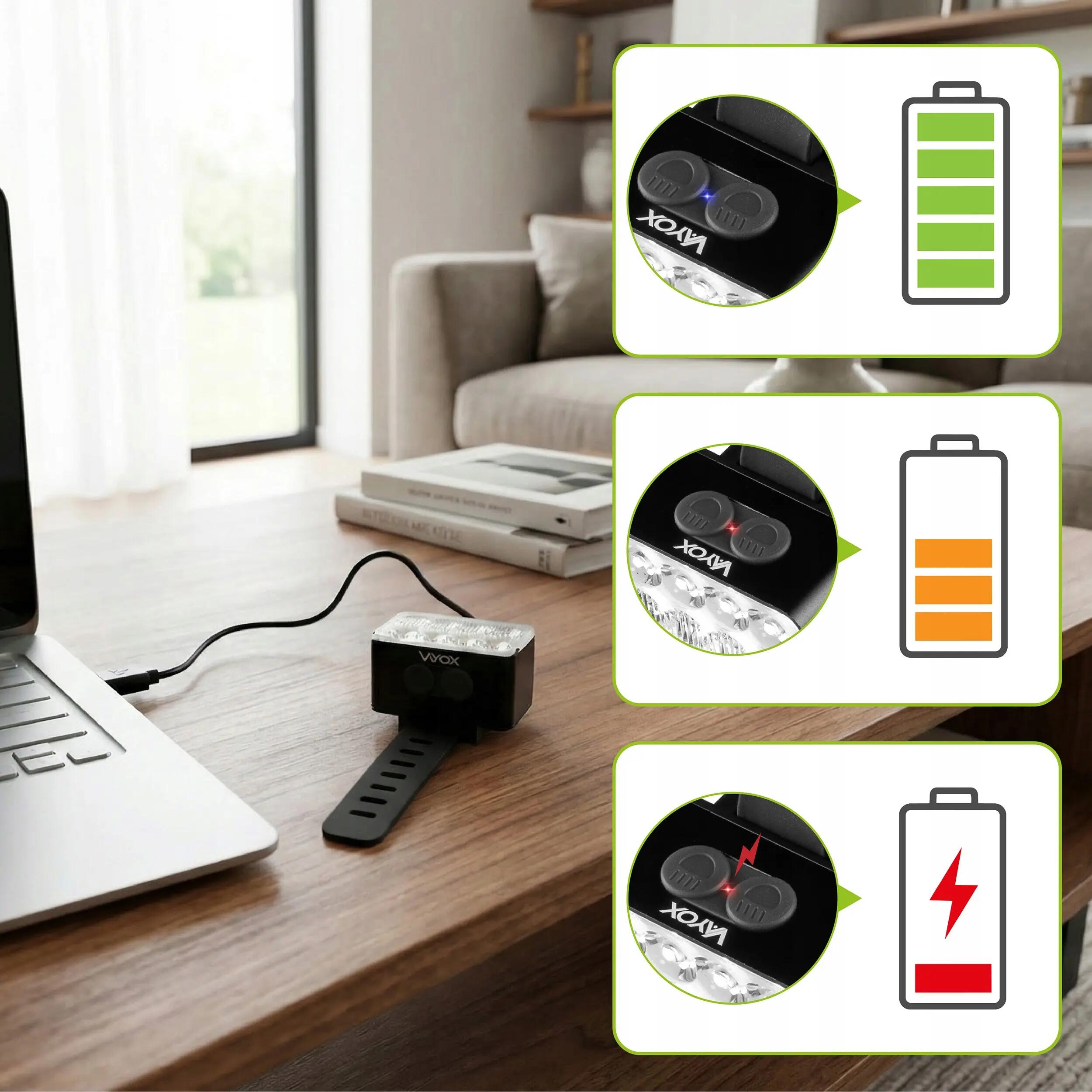 Zestaw lampek rowerowych VAYOX VA0151 + VA0156 przednia i tylna USB-C 10/15