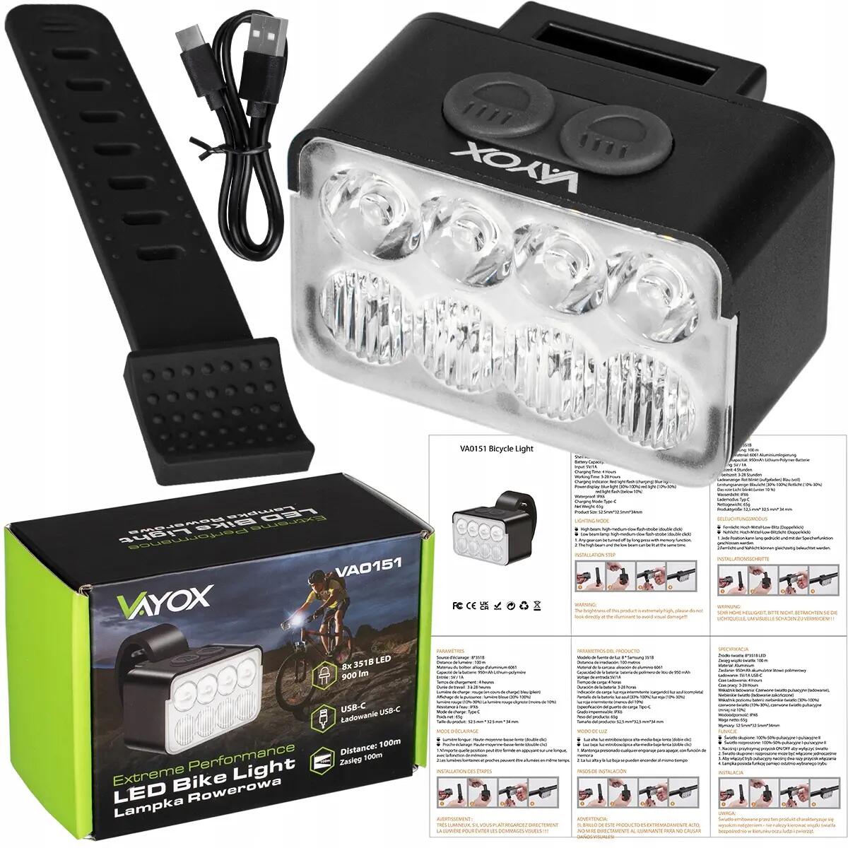 Luce anteriore per bici Vayox VA0151 900 lm, ricaricabile USB-C 13/13