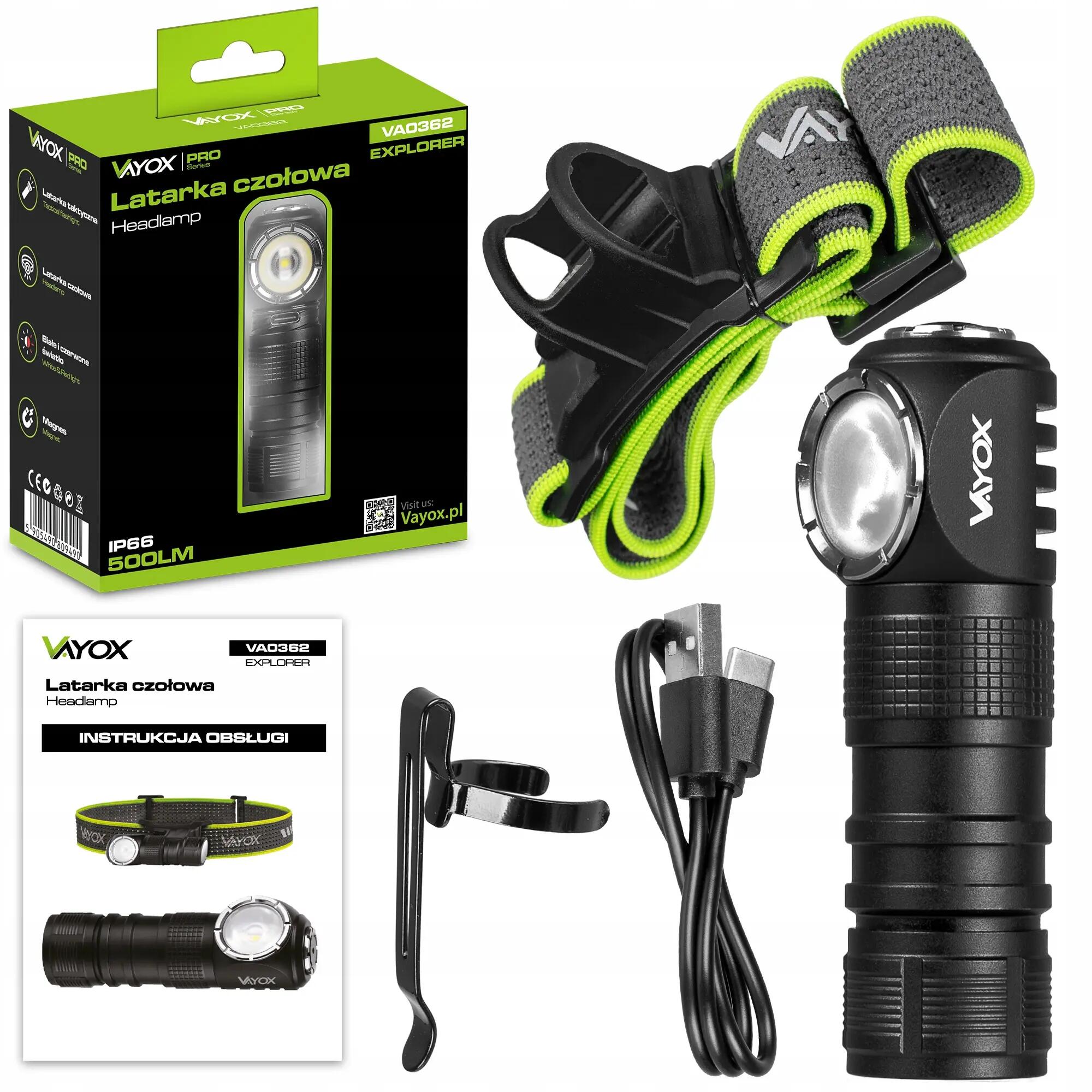 Lampe frontale Vayox VA0362 Explorer 500lm en aluminium rechargeable USB-C 15/16