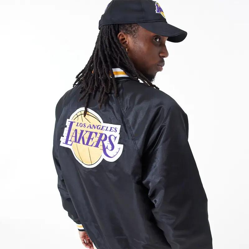Bomber NBA Los Angeles Lakers New Era Applique Satin Noir 3/5