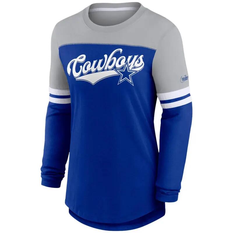 T-shirt Manches longues NFL Dallas Cowboys Nike LS Raglan Fashion Bleu pour Femm 1/4