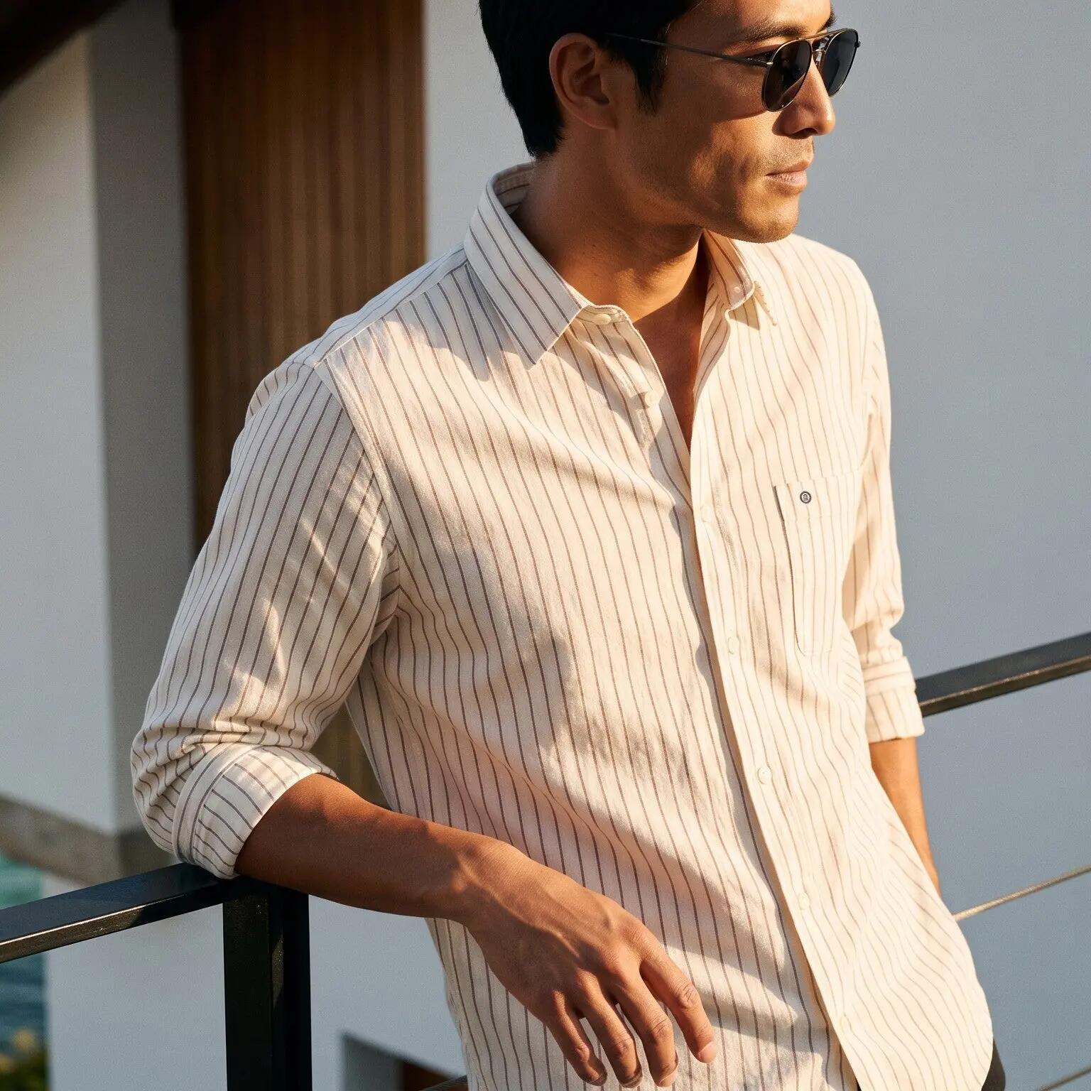 Chemise manches longues coton rayures tennis blanche 2/5