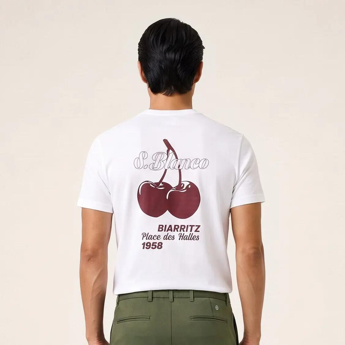 T-shirt manches courtes coton imprimé dos Biarritz Cerises blanc 2/6