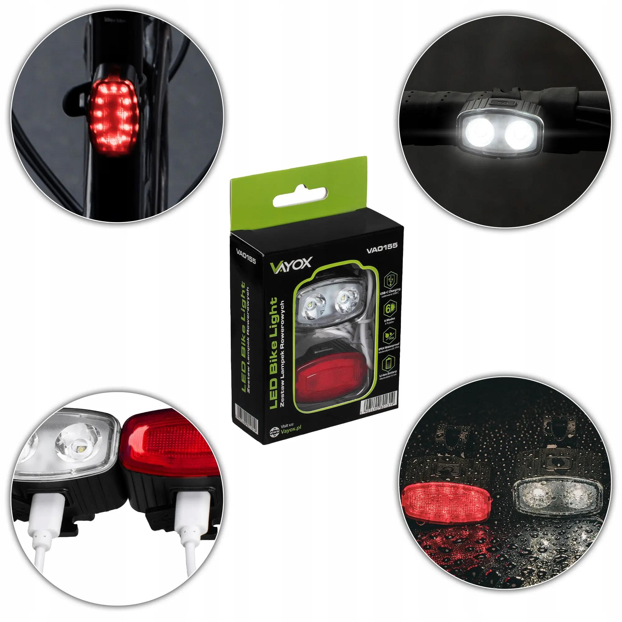 Set di luci per bici anteriore e posteriore Vayox VA0155 200 lm bianco e rosso 7/15