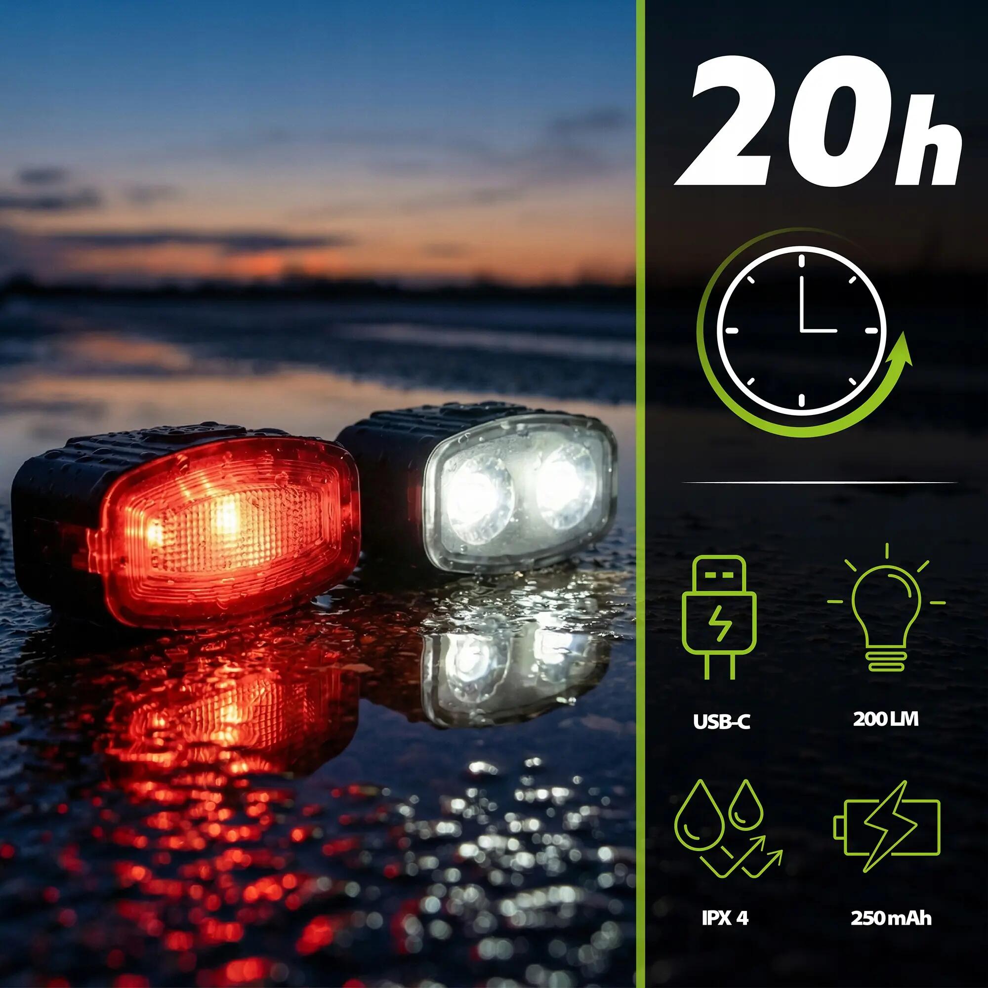 Set di luci per bici anteriore e posteriore Vayox VA0155 200 lm bianco e rosso 5/15