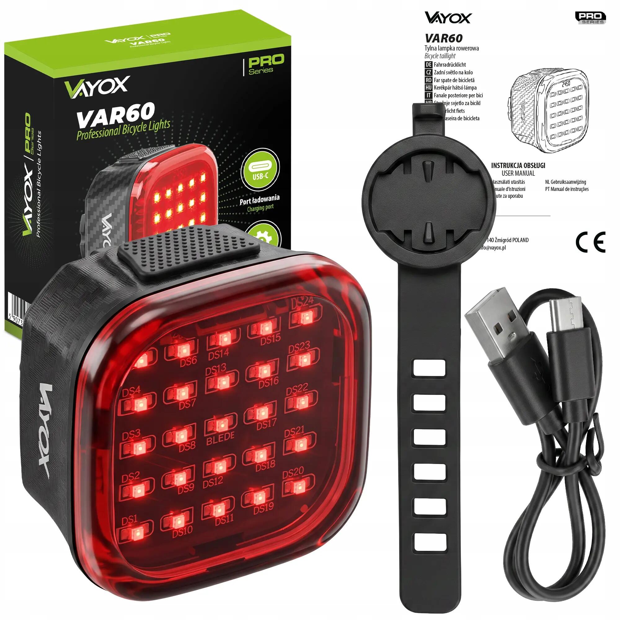 Set di luci per bicicletta anteriore e posteriore Vayox VAF300 + VAR60 USB-C 15/16