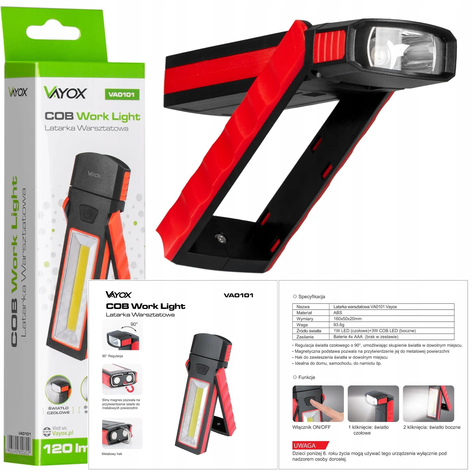 Vayox VA0101 campingzaklamp 120lm, werkt op batterijen 14/14