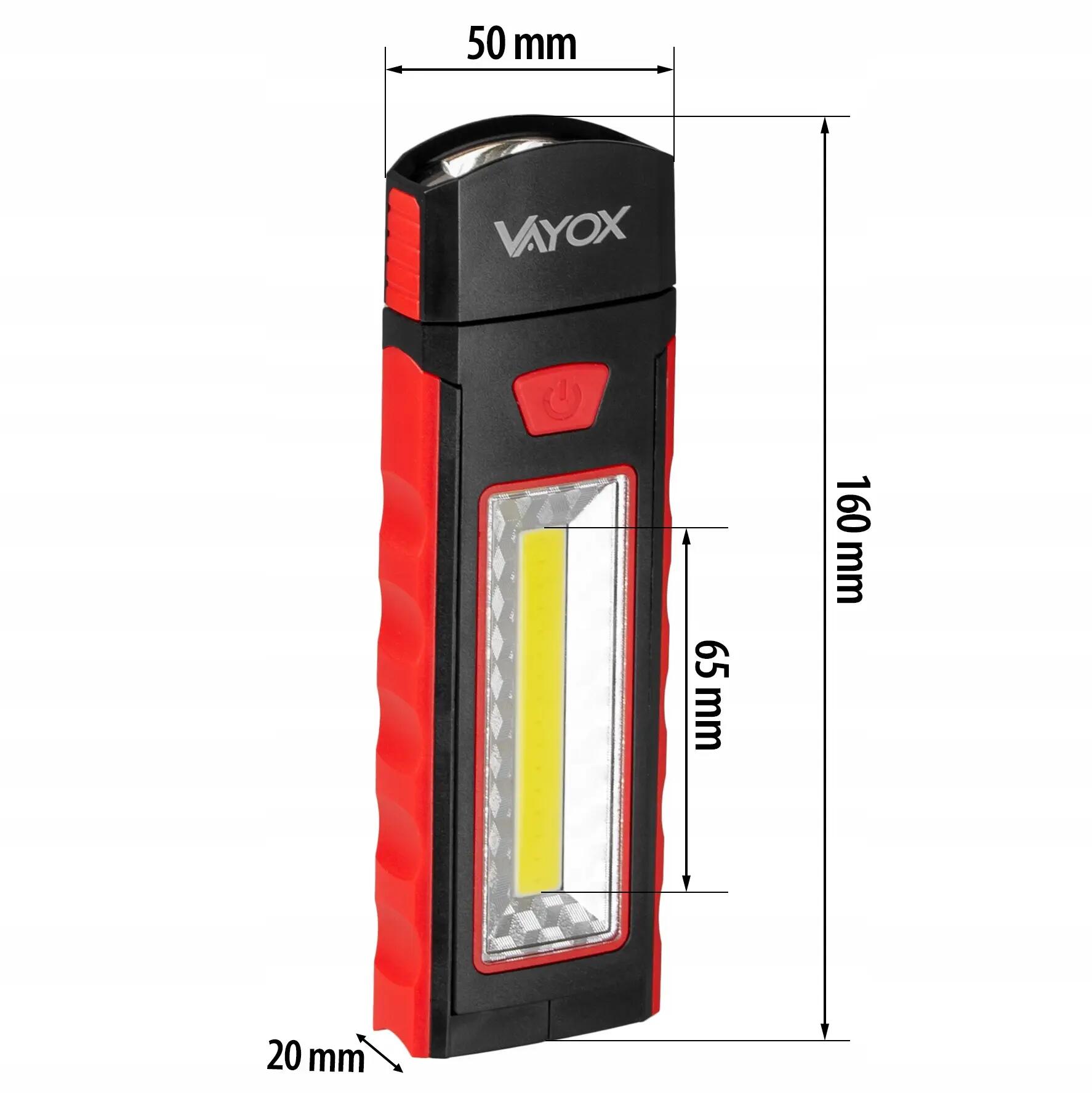 Vayox VA0101 campingzaklamp 120lm, werkt op batterijen 13/14