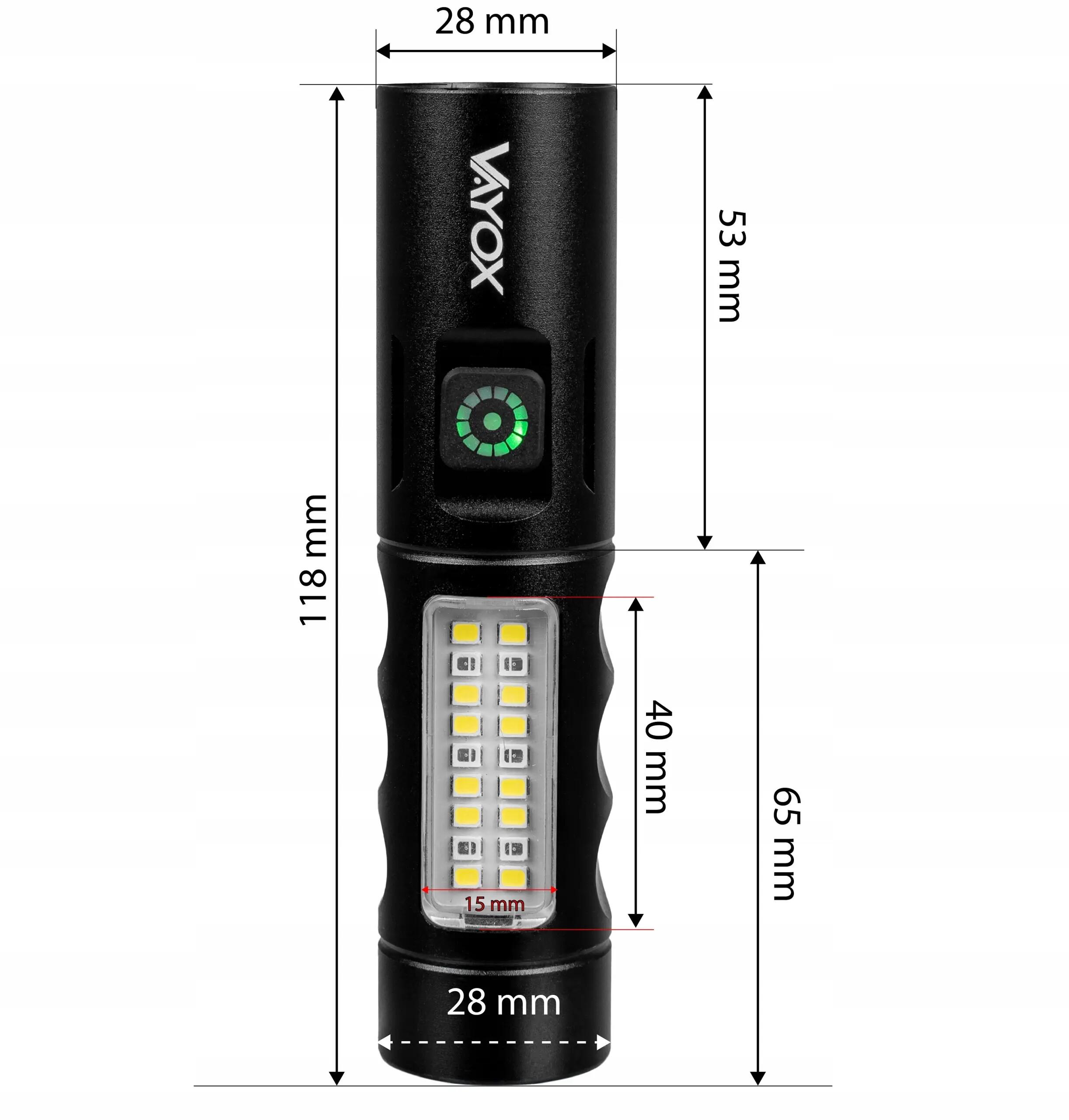 Latarka akumulatorowa Vayox VA0184, 250lm, światło boczne 14/15